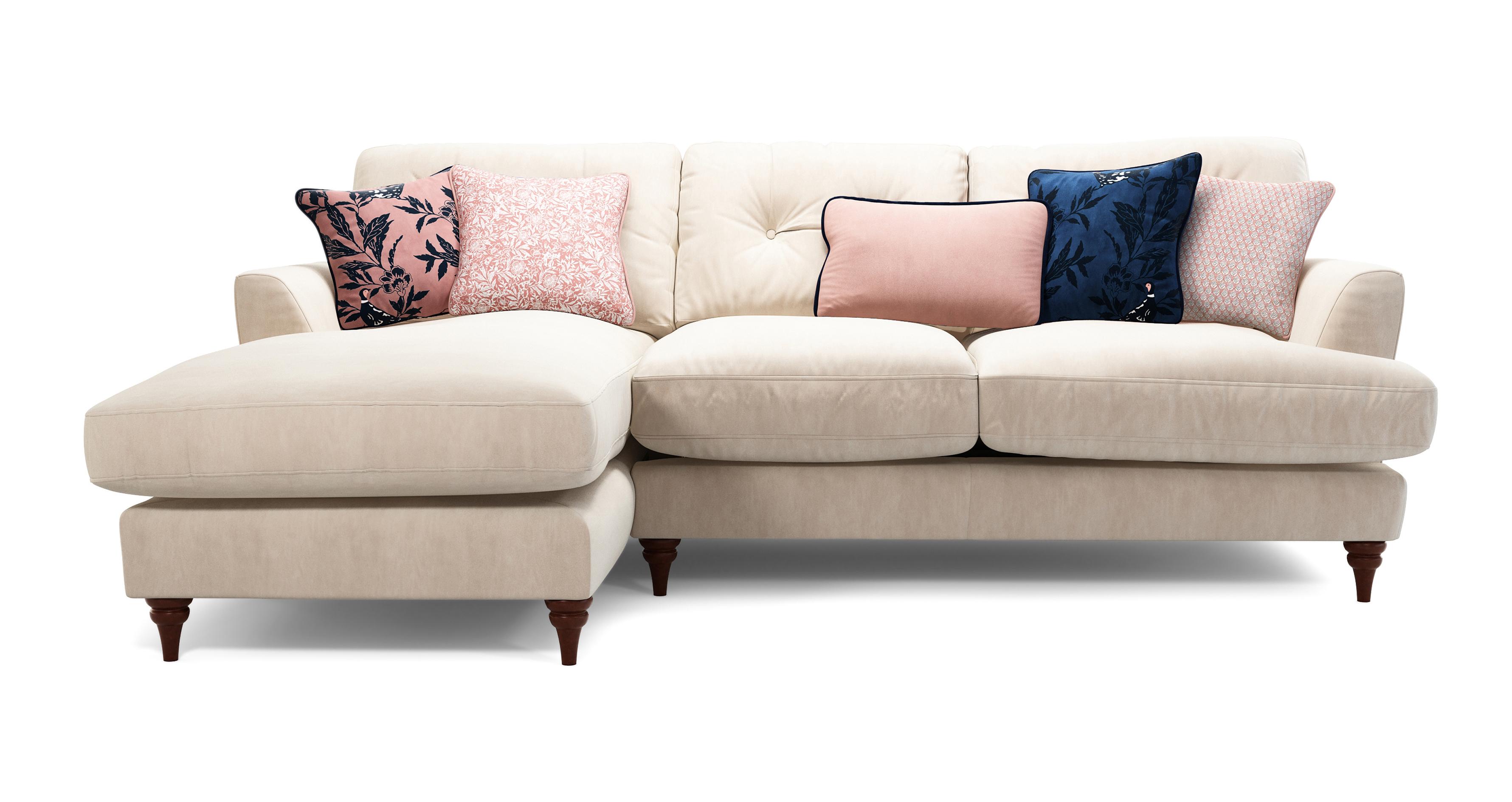 Velvet Left Hand Facing Small Chaise Sofa