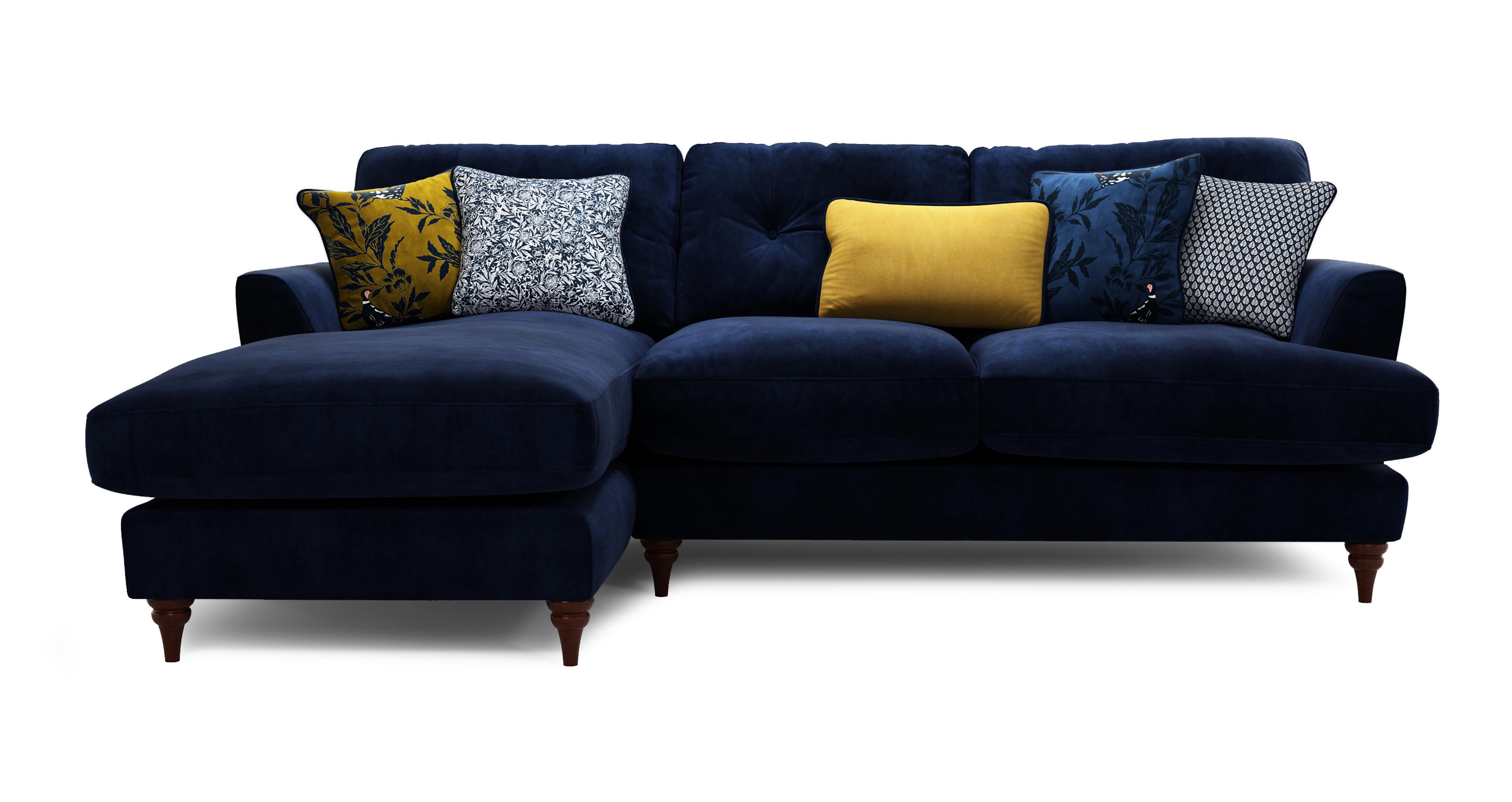 Velvet Left Hand Facing Small Chaise Sofa