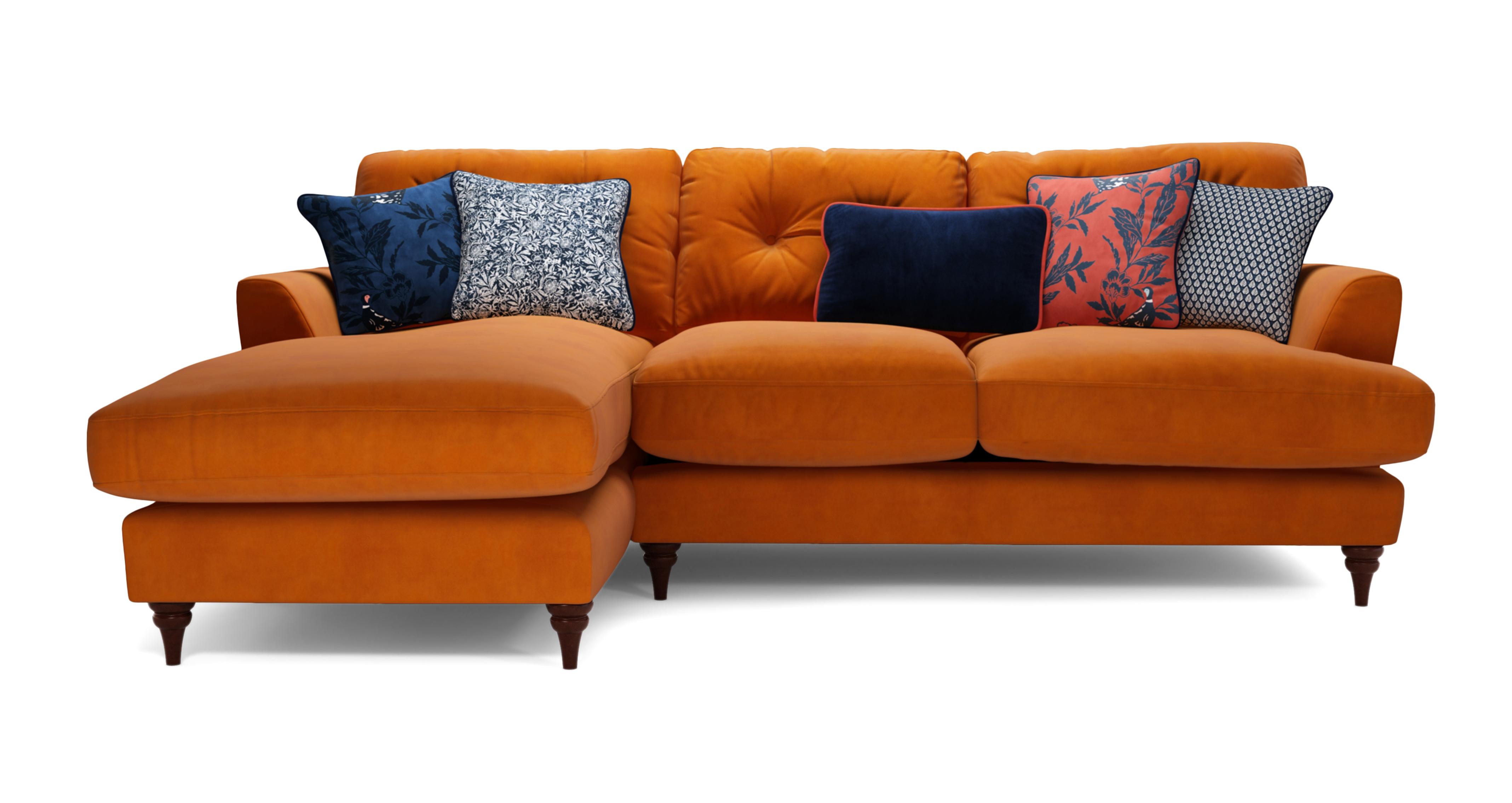 Velvet Left Hand Facing Small Chaise Sofa