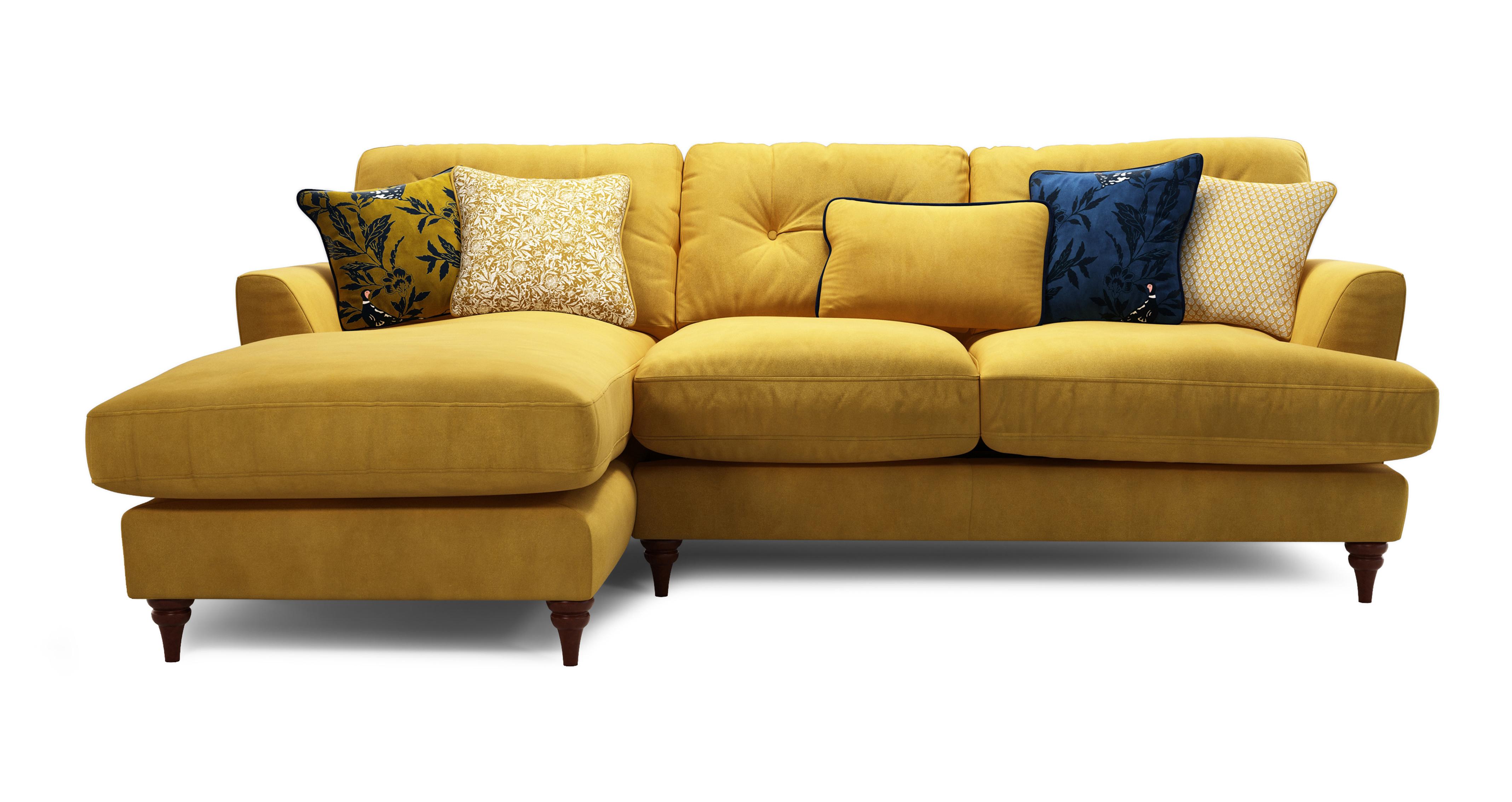 Velvet Left Hand Facing Small Chaise Sofa