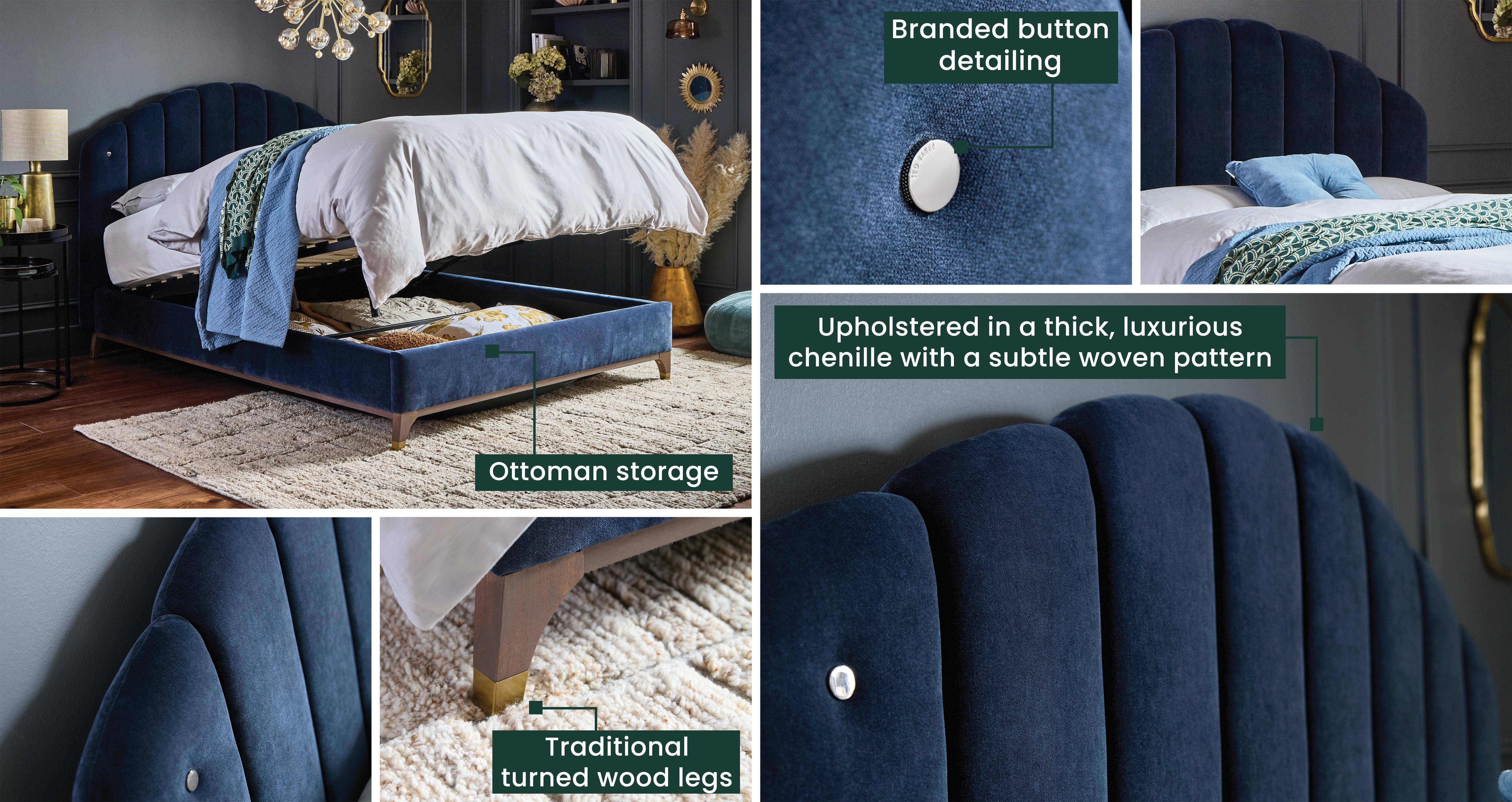 Pelham Double Ottoman Bedframe in Pelham Chenille Navy Navy
