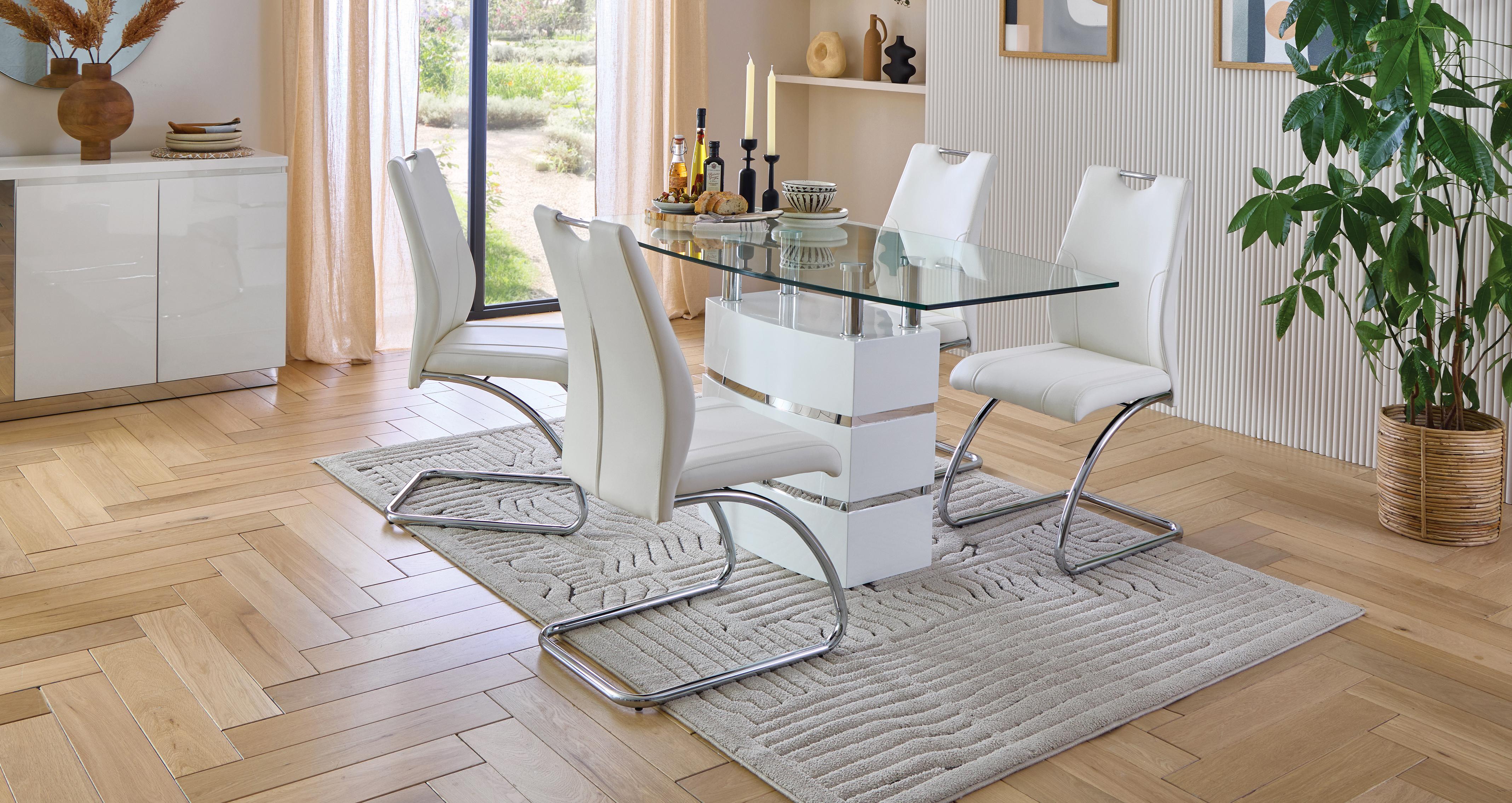 Piatto Fixed White Dining Table 4 Dining Chairs | DFS