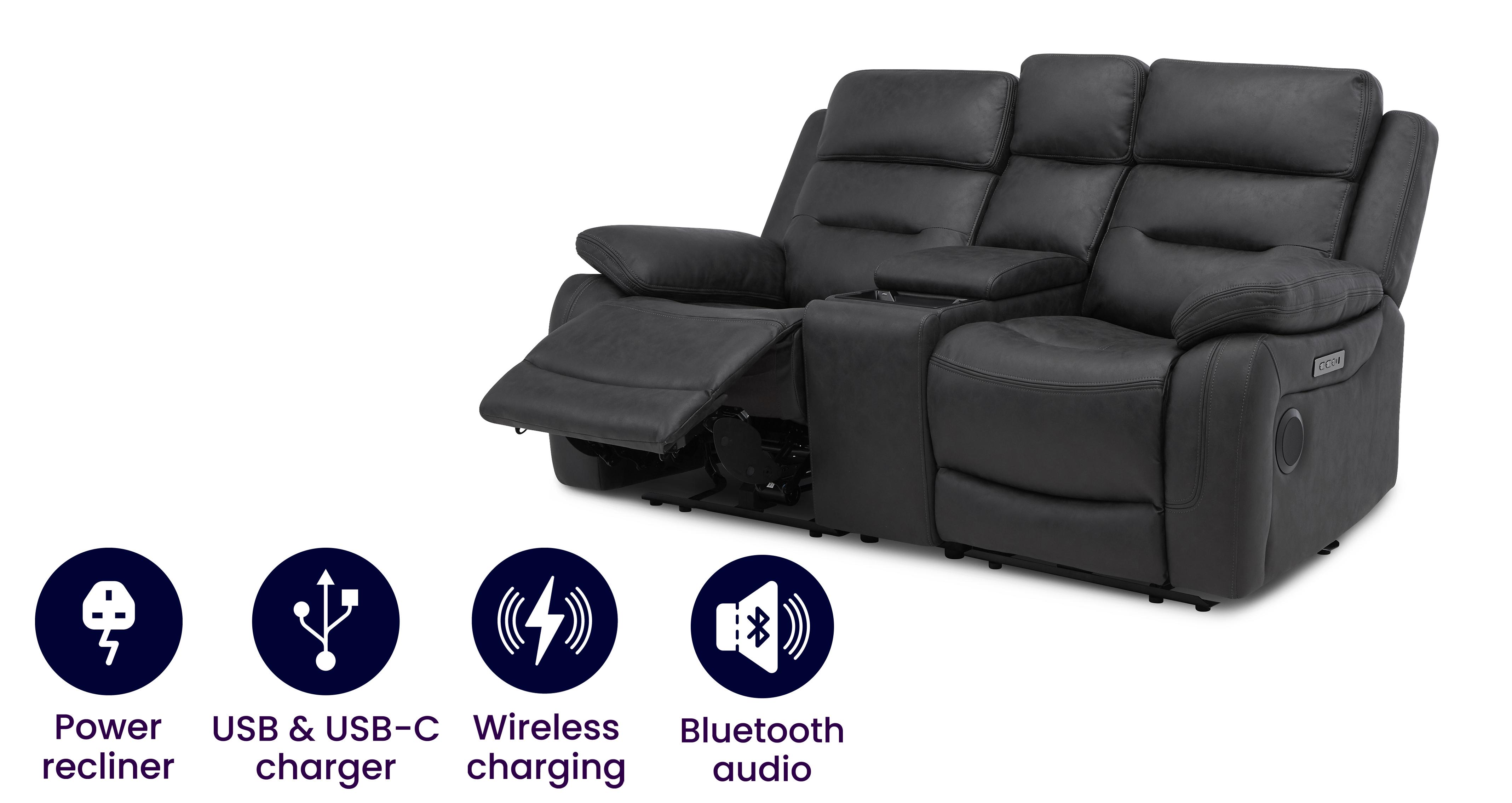 2 Seater Music Power Recliner with Console