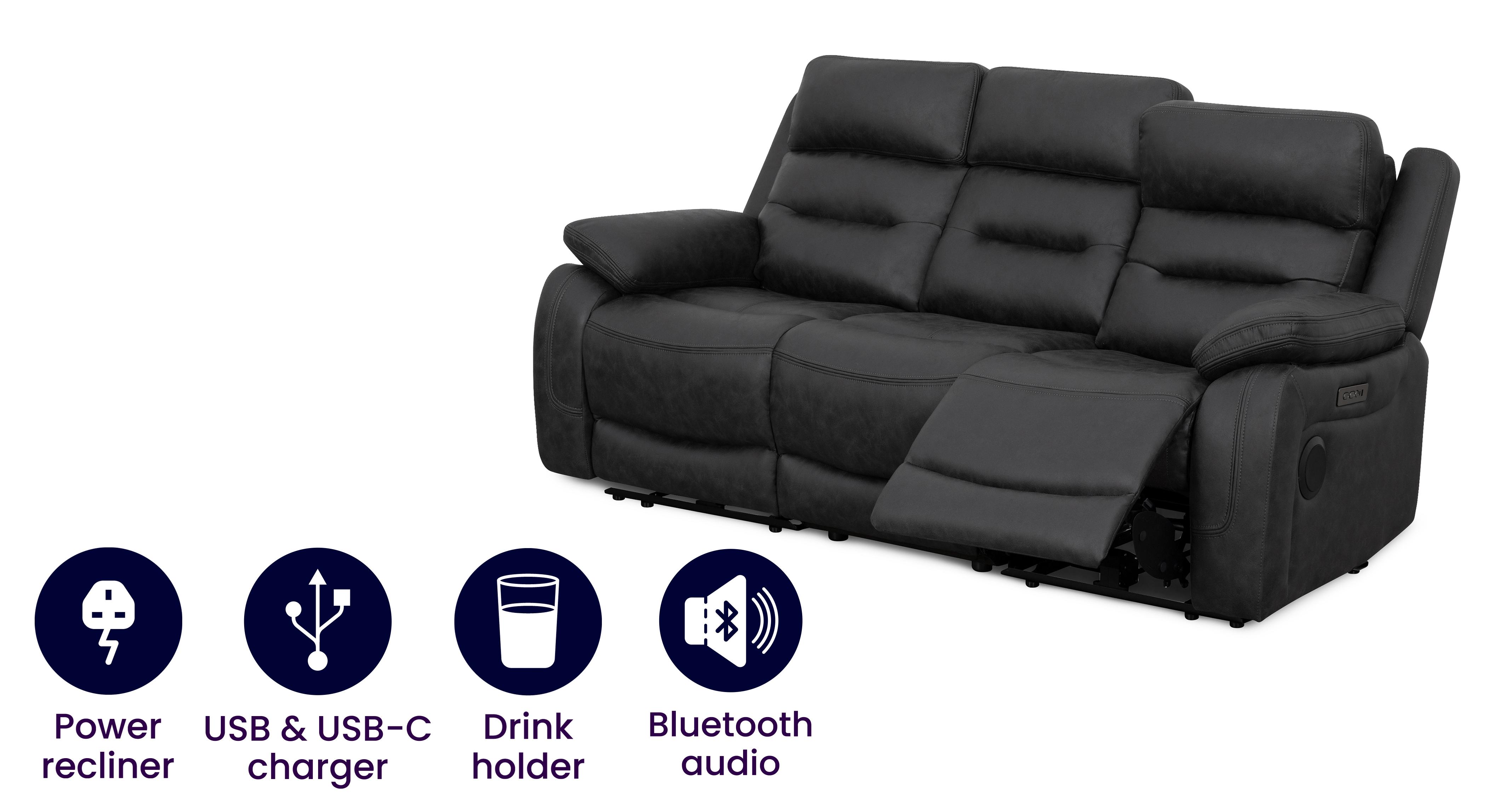 3 Seater Music Power Recliner with Drop Down Table