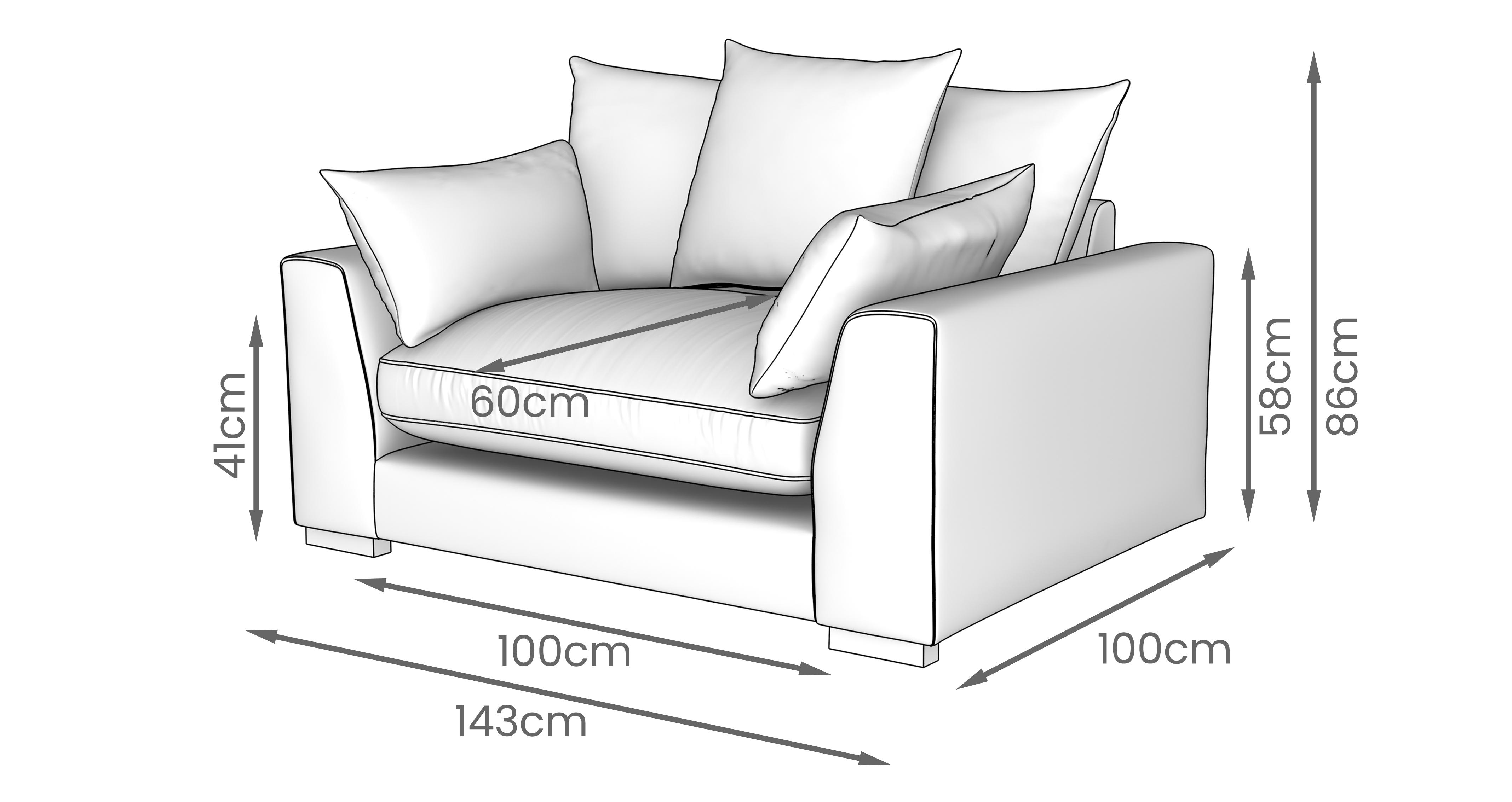 Plush Pillow Back Cuddler Sofa in Bobby Plain Light Grey with Dark feet