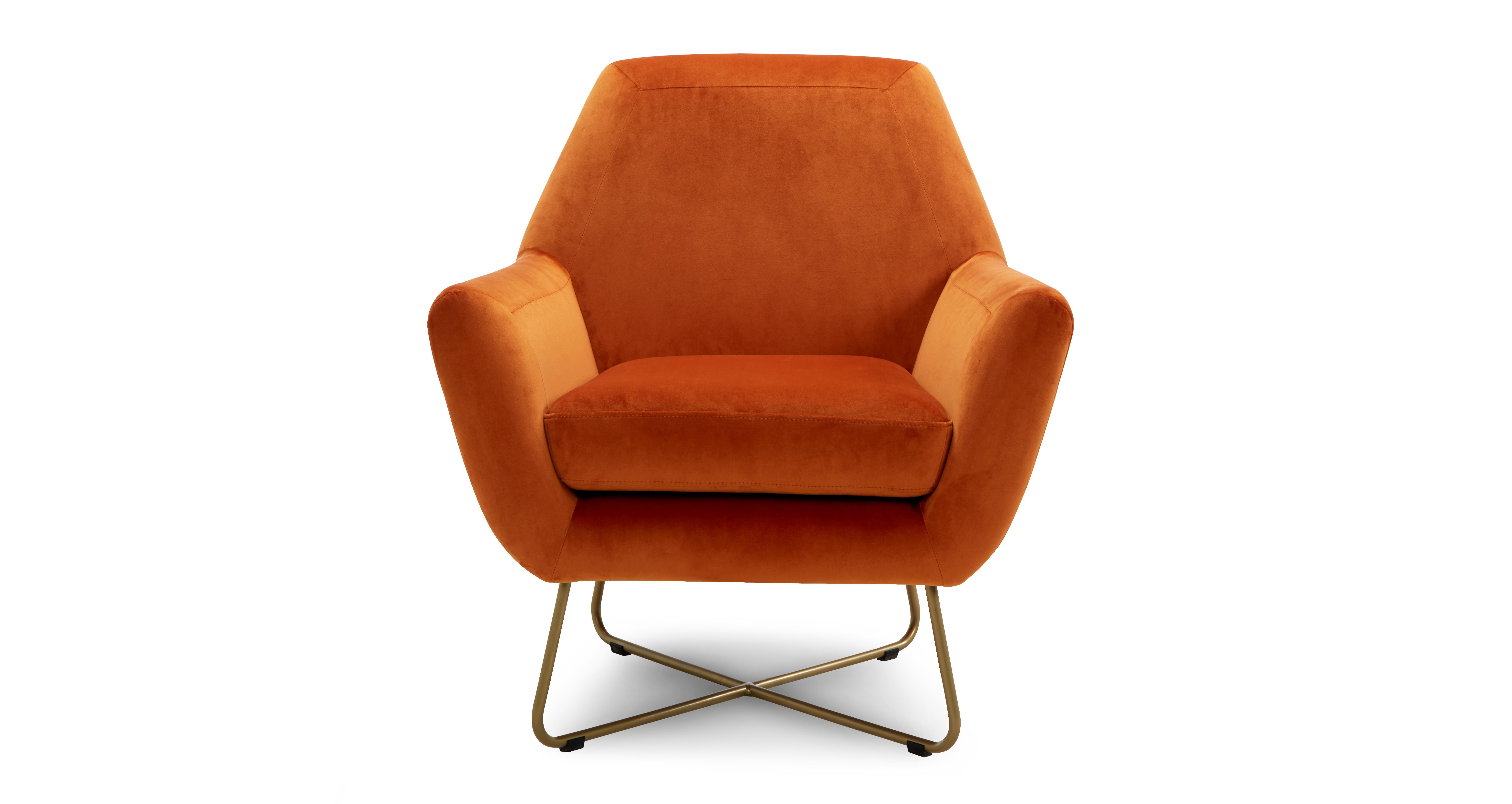 Burnt orange store velvet armchair