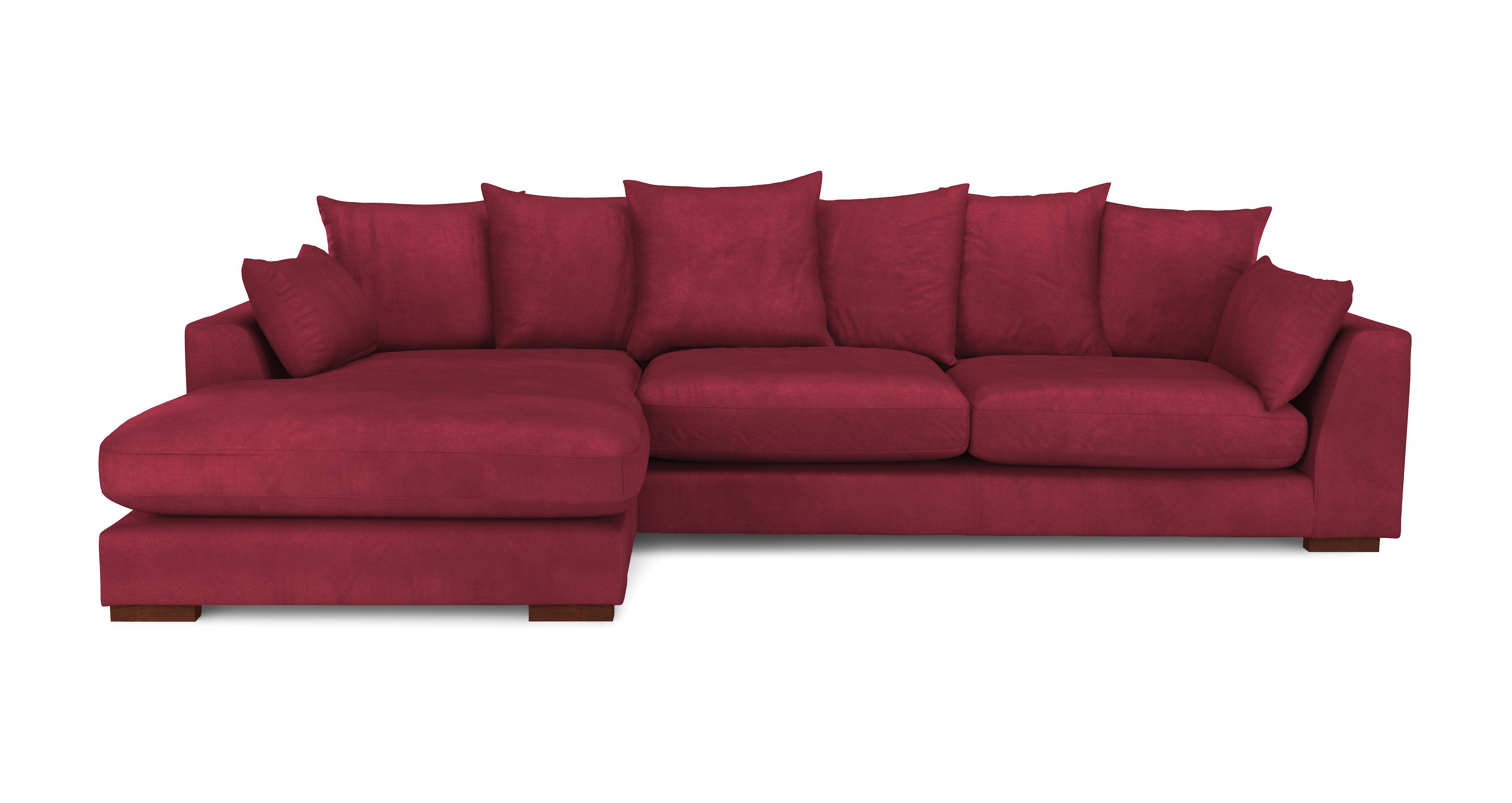 Velvet Pillow Back Left Hand Facing Large Chaise End Sofa