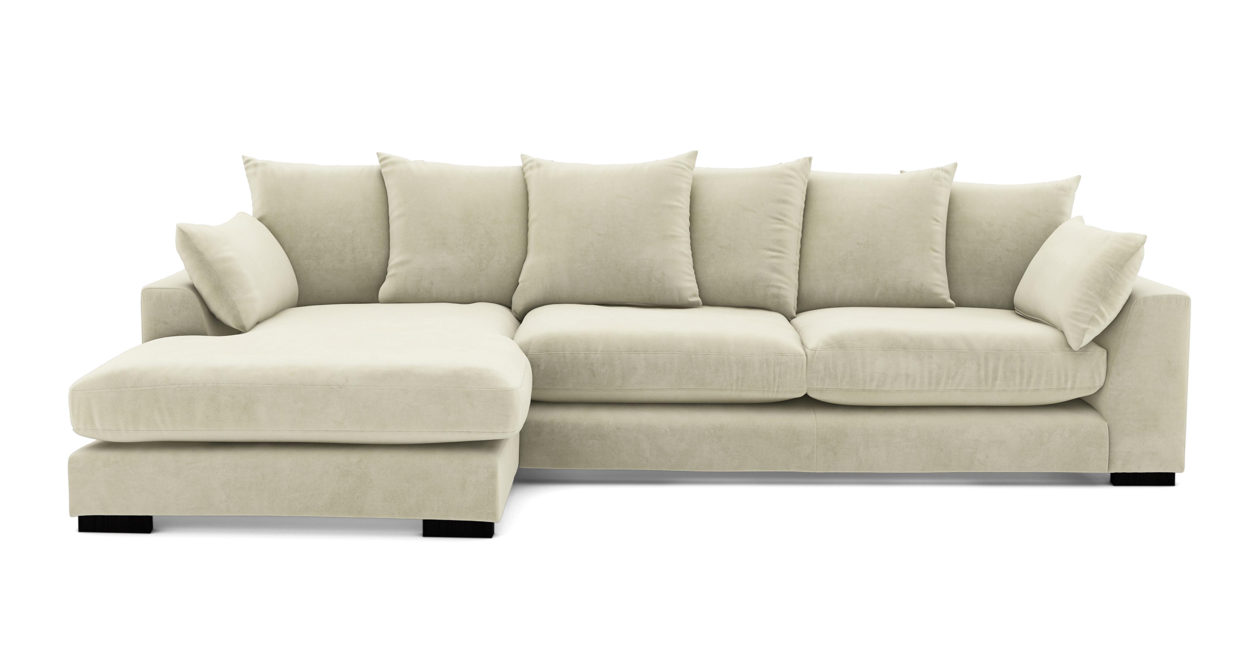 Velvet Pillow Back Left Hand Facing Large Chaise End Sofa