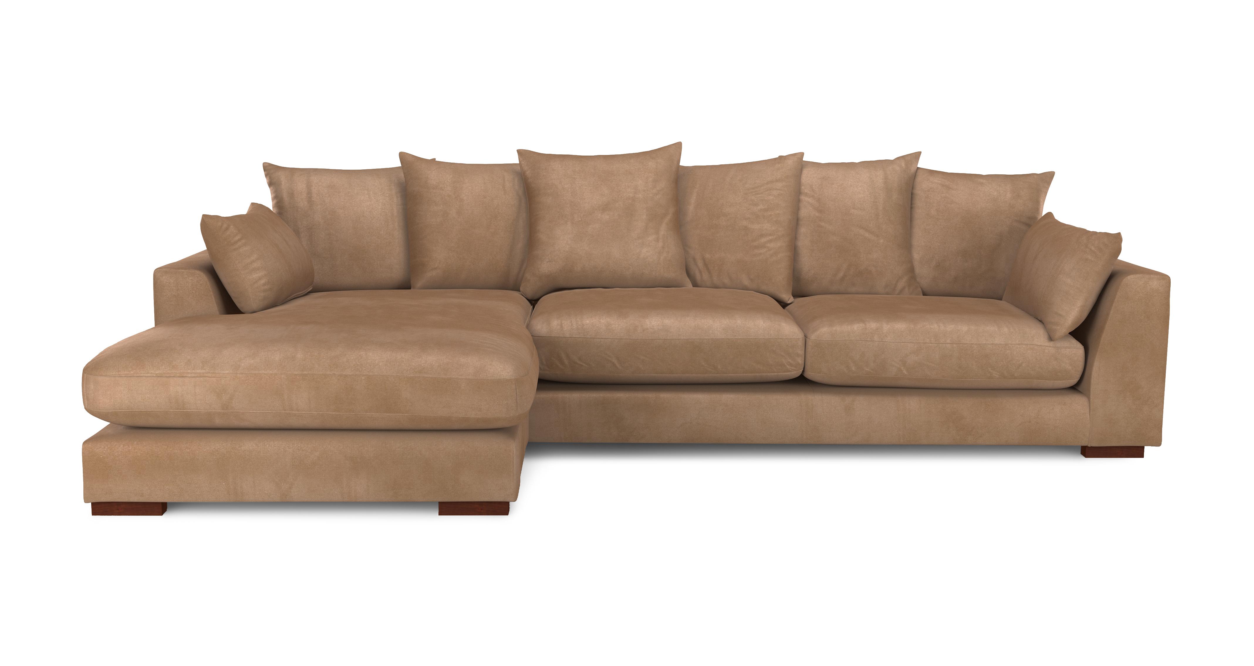 Velvet Pillow Back Left Hand Facing Large Chaise End Sofa