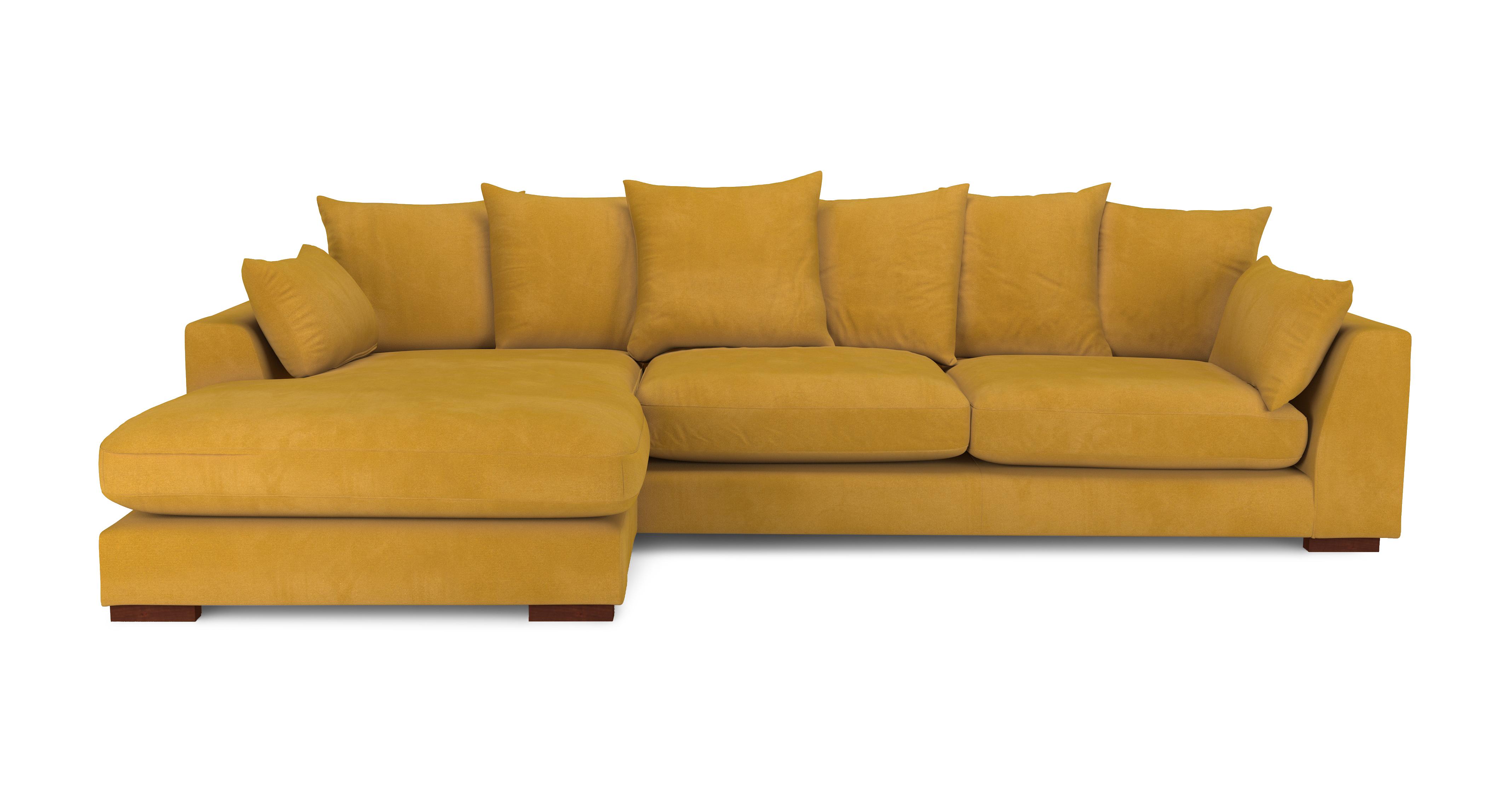 Velvet Pillow Back Left Hand Facing Large Chaise End Sofa