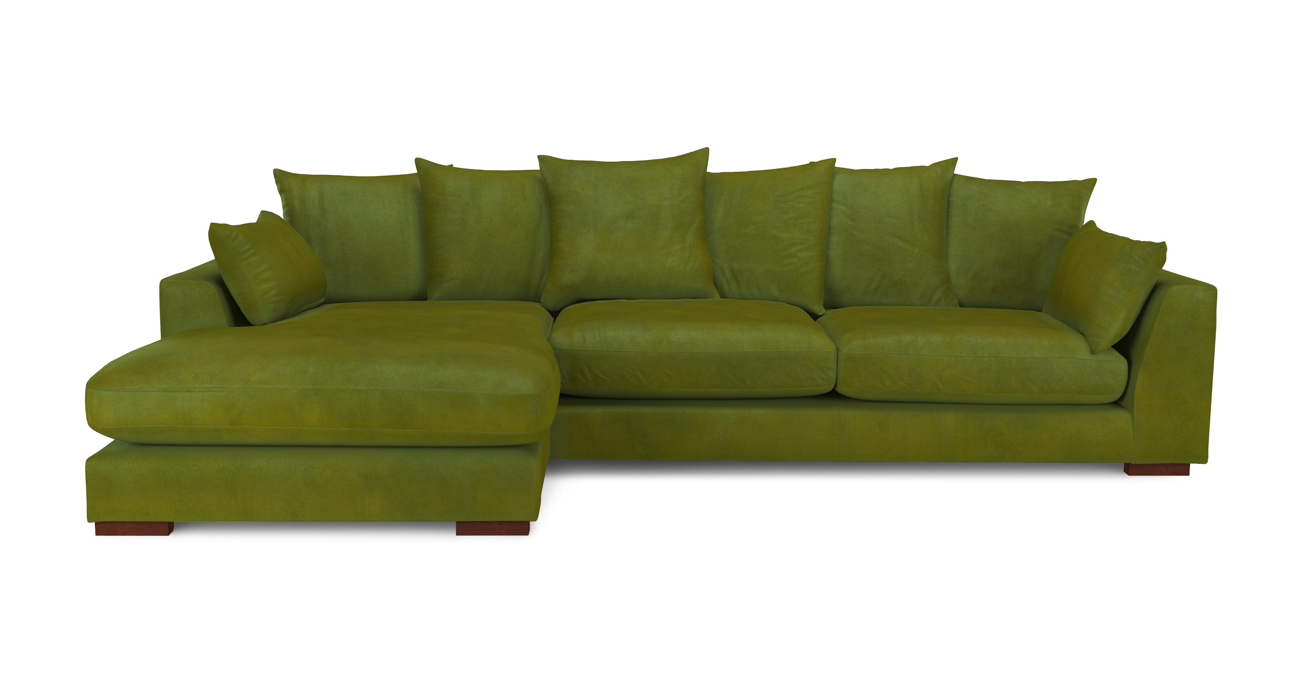 Velvet Pillow Back Left Hand Facing Large Chaise End Sofa