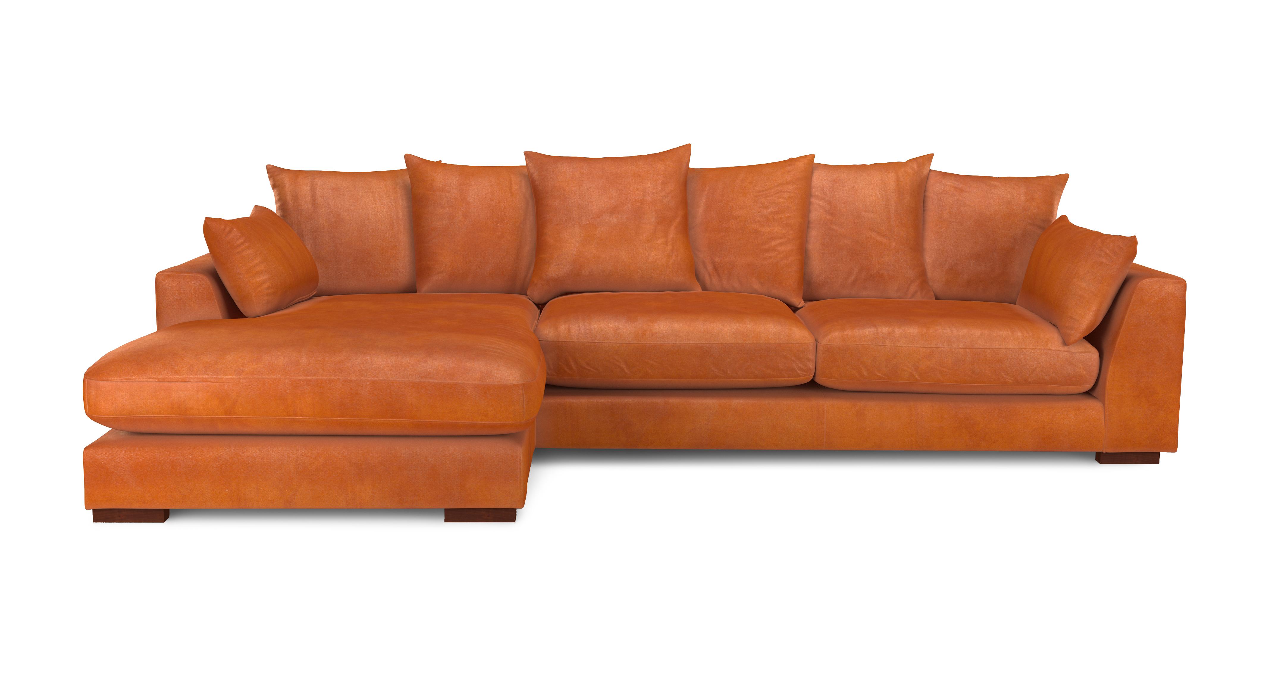 Velvet Pillow Back Left Hand Facing Large Chaise End Sofa