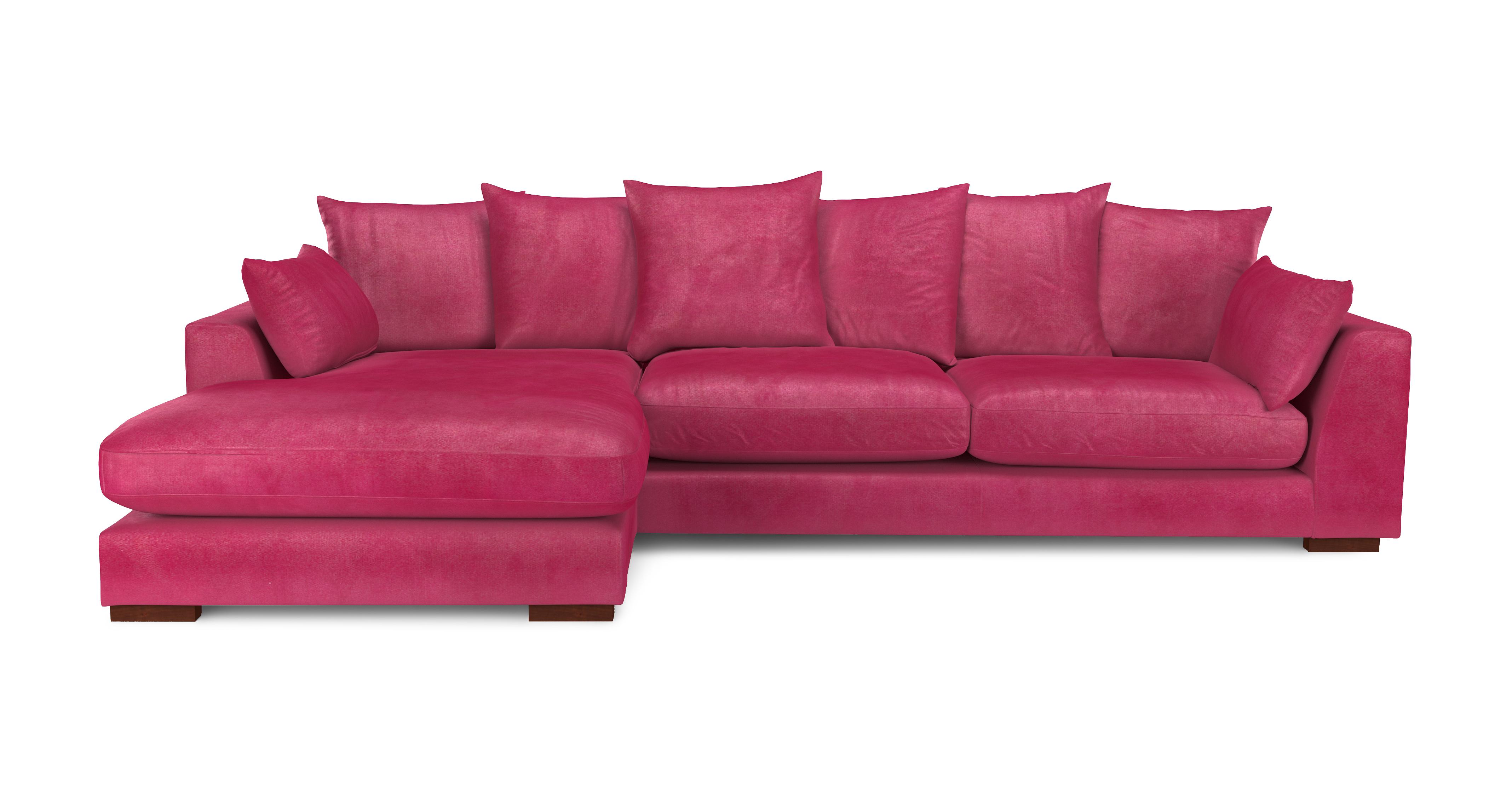 Velvet Pillow Back Left Hand Facing Large Chaise End Sofa
