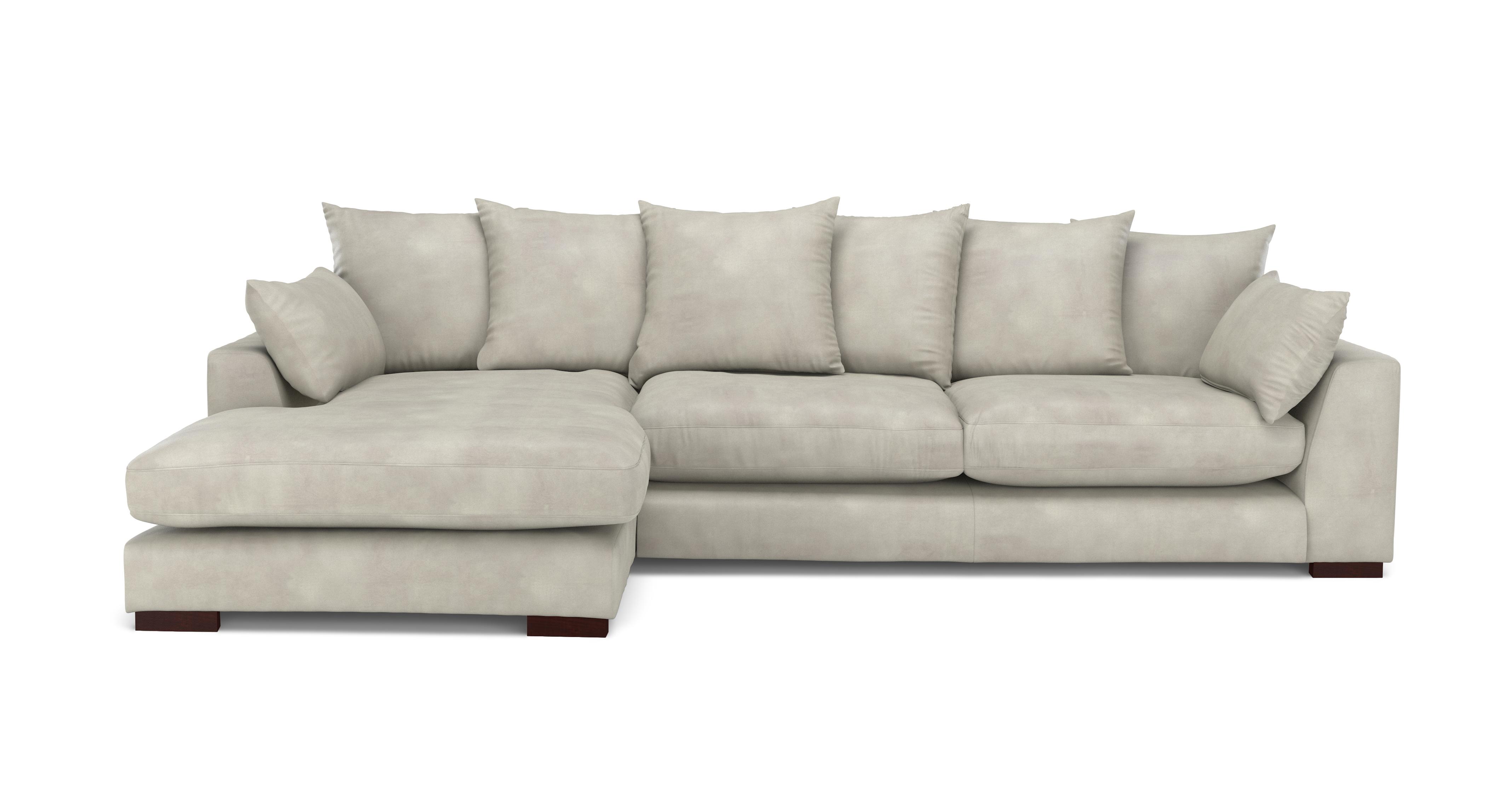 Velvet Pillow Back Left Hand Facing Large Chaise End Sofa
