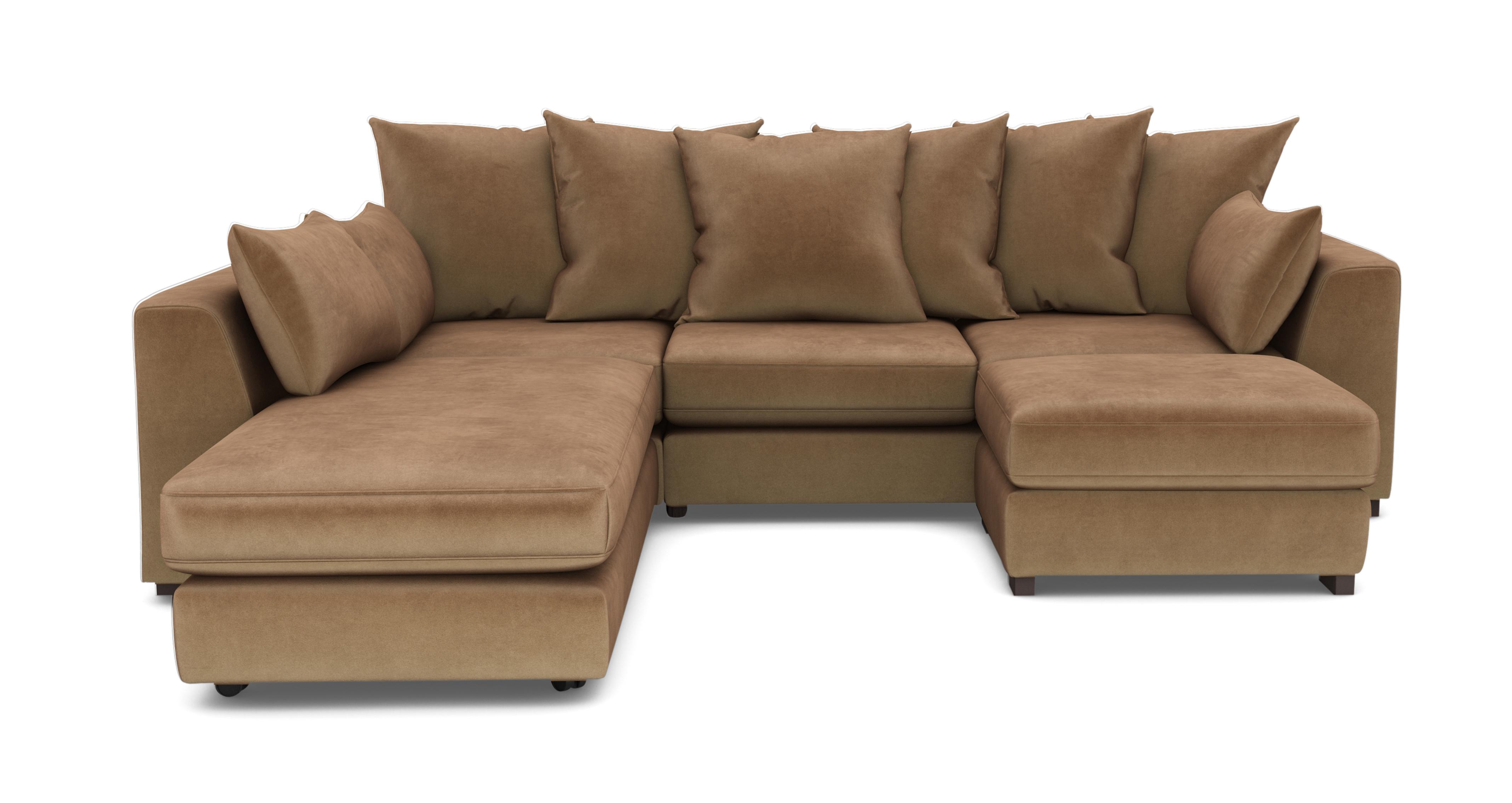 Velvet Pillow Back Left Hand Facing 3 Piece Swivel Sofa Bed Chaise 