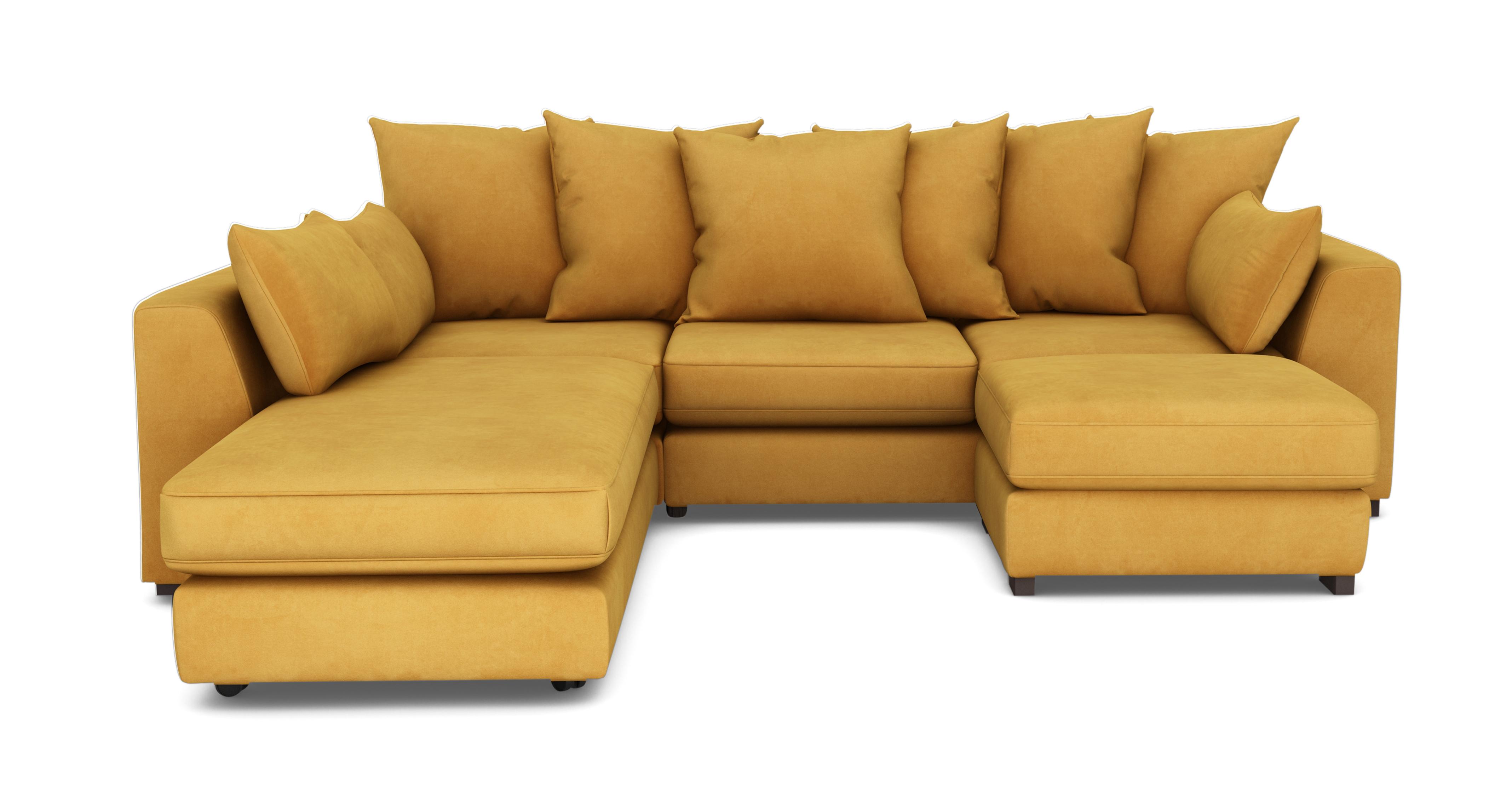 Velvet Pillow Back Left Hand Facing 3 Piece Swivel Sofa Bed Chaise 