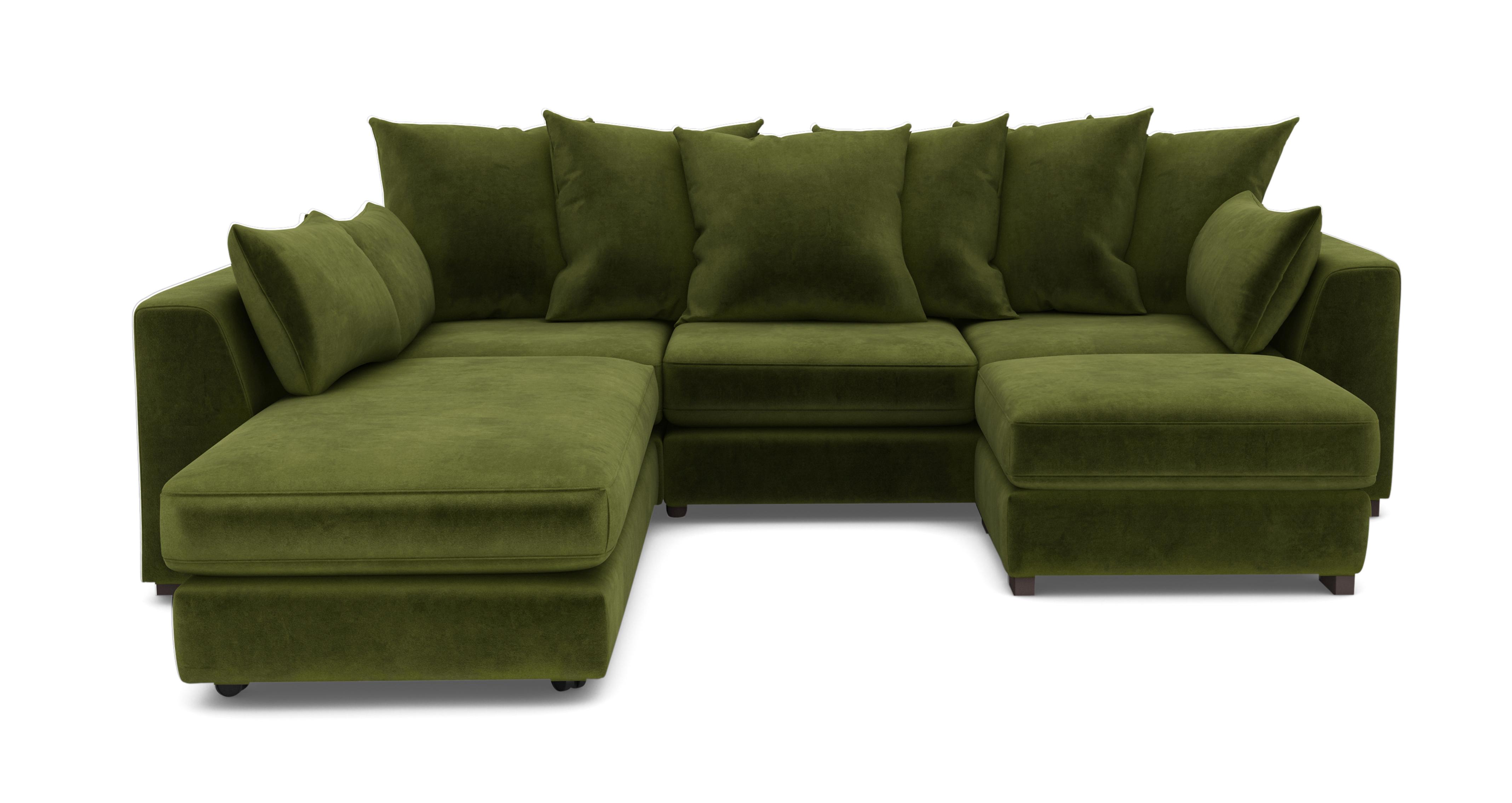 Velvet Pillow Back Left Hand Facing 3 Piece Swivel Sofa Bed Chaise 