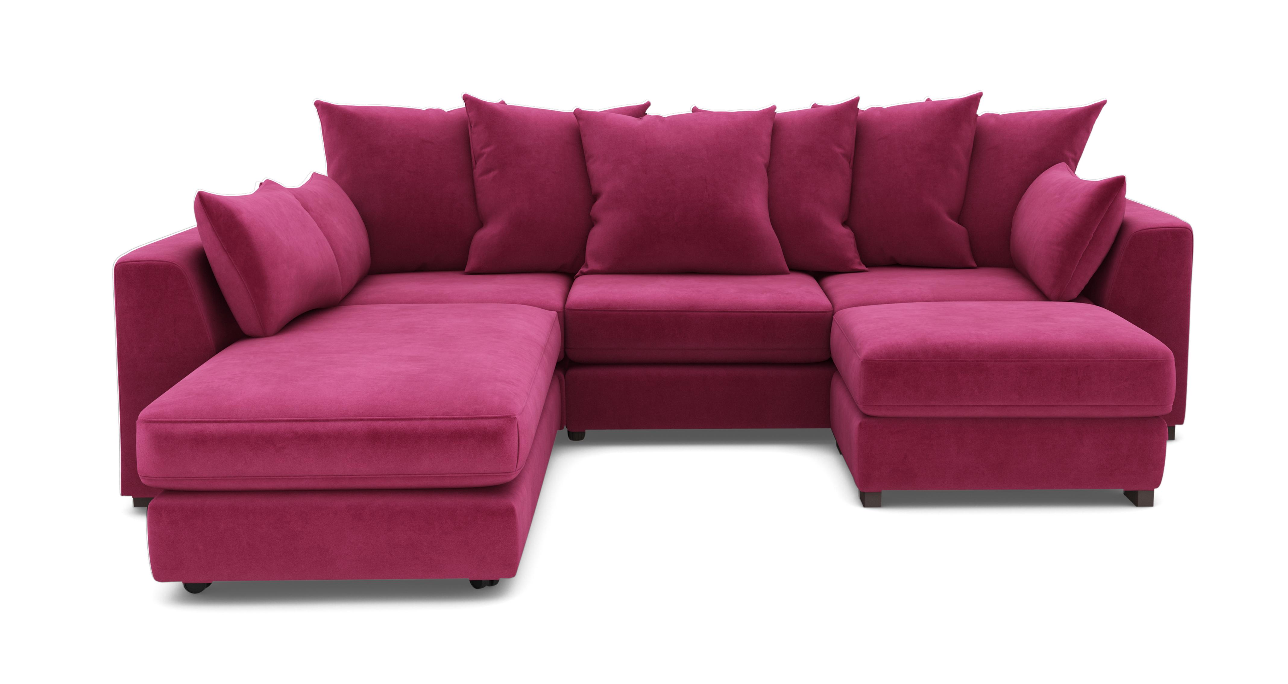 Velvet Pillow Back Left Hand Facing 3 Piece Swivel Sofa Bed Chaise 
