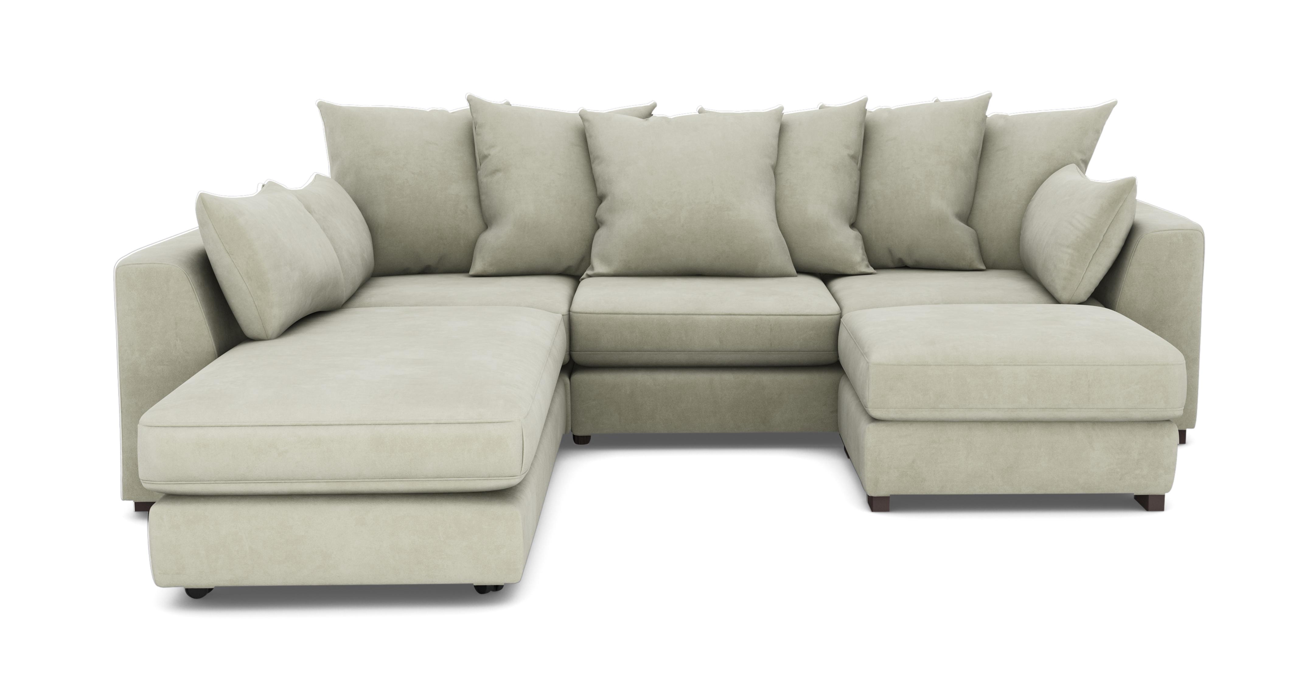 Velvet Pillow Back Left Hand Facing 3 Piece Swivel Sofa Bed Chaise 