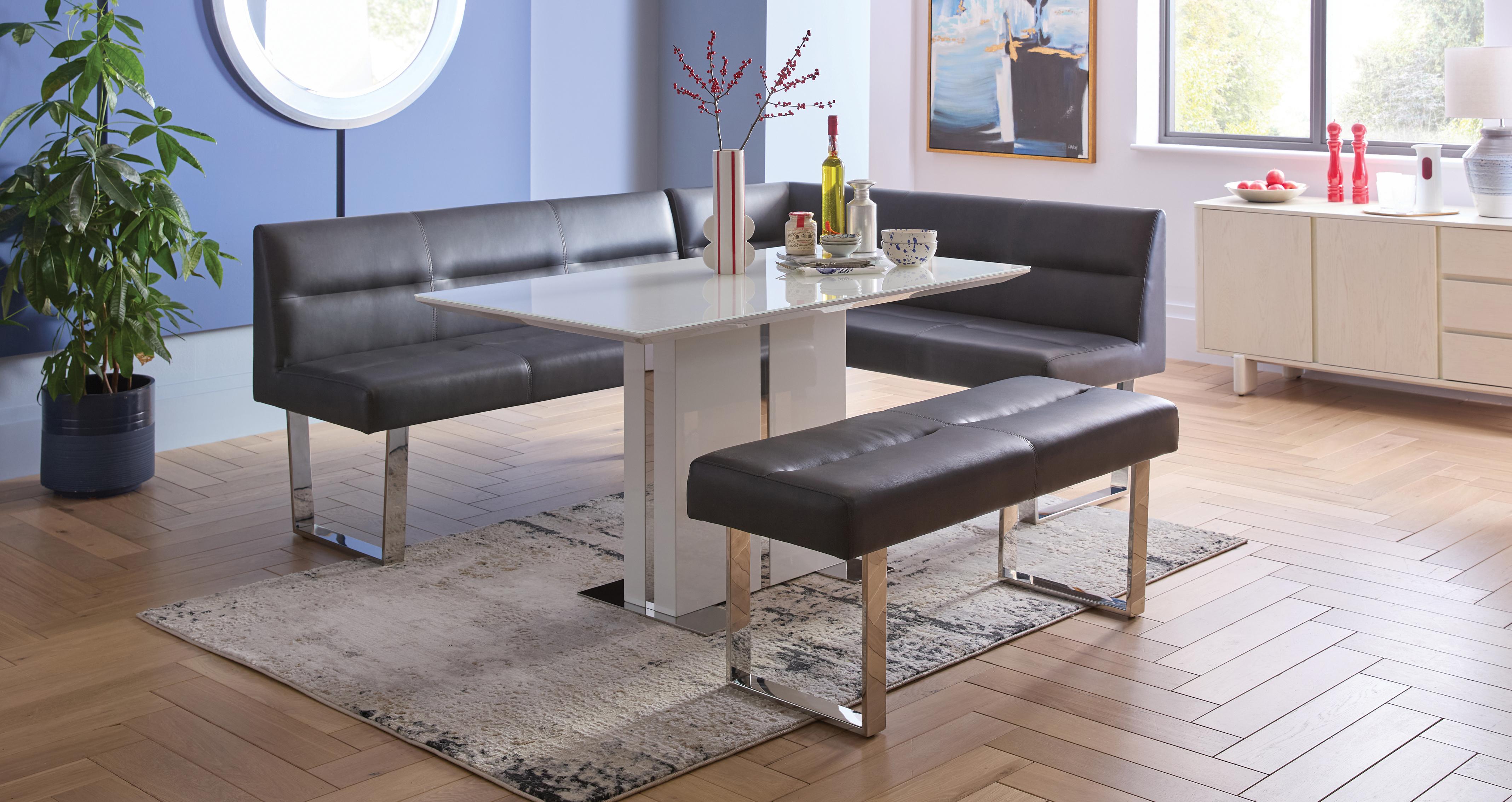 Ren Fixed Dining Table in Ren White and Silver White and Silver