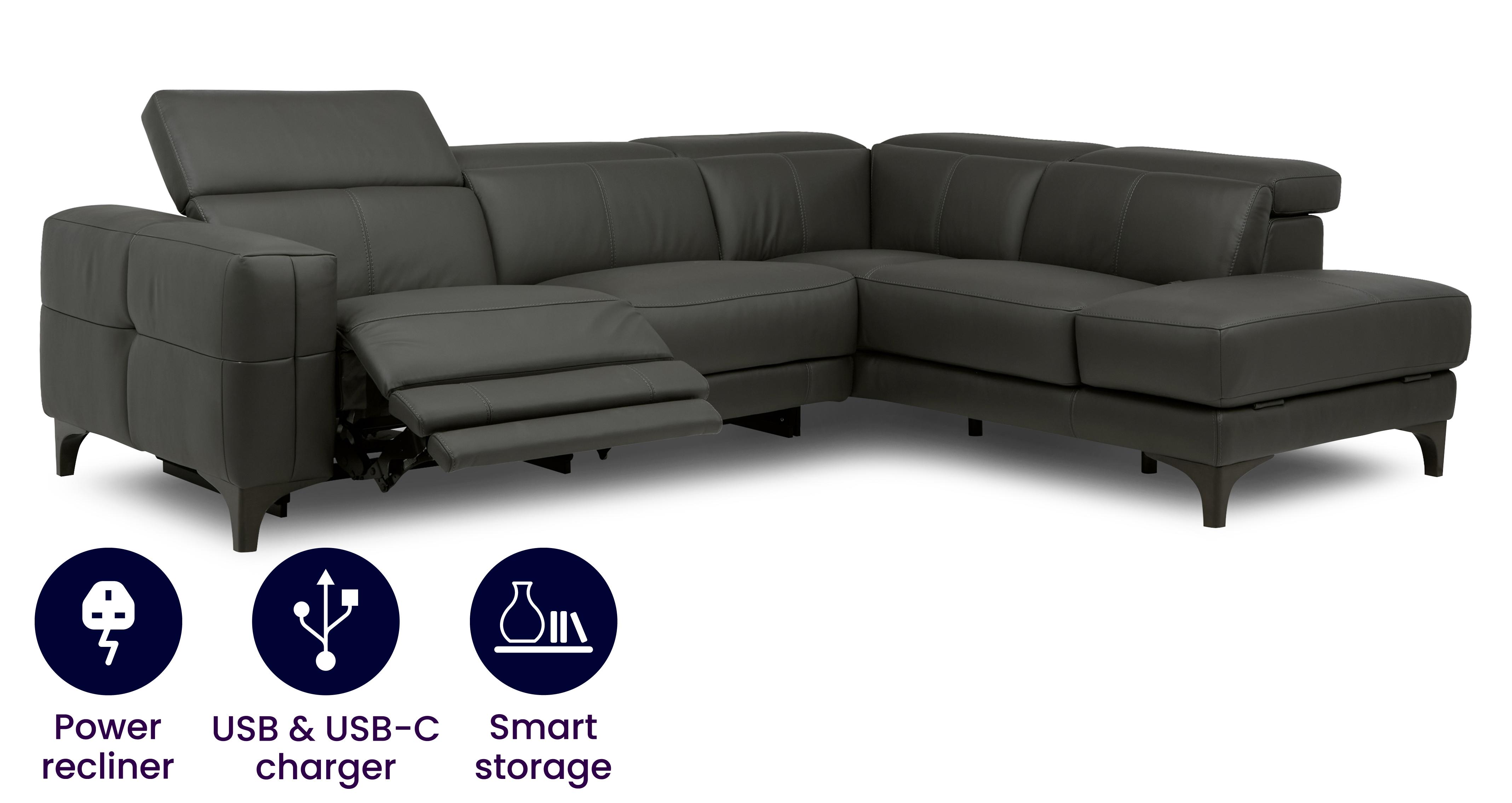 Left Hand Facing Arm 2 Corner 1 Power Open End Storage Sofa