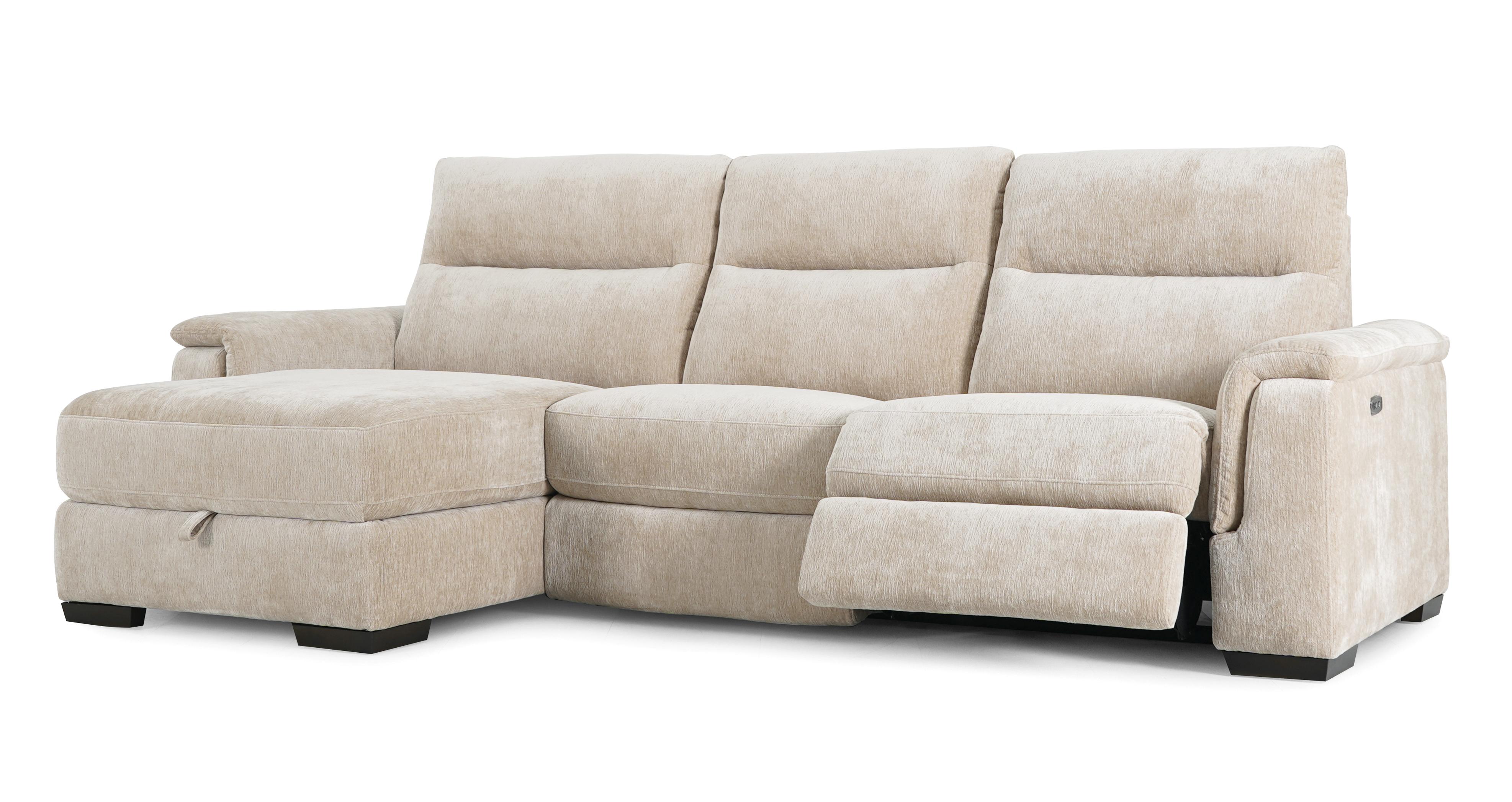 Roseley Left Hand Facing Chaise 3 Seat Power Recliner in Bettina Fabric Sand