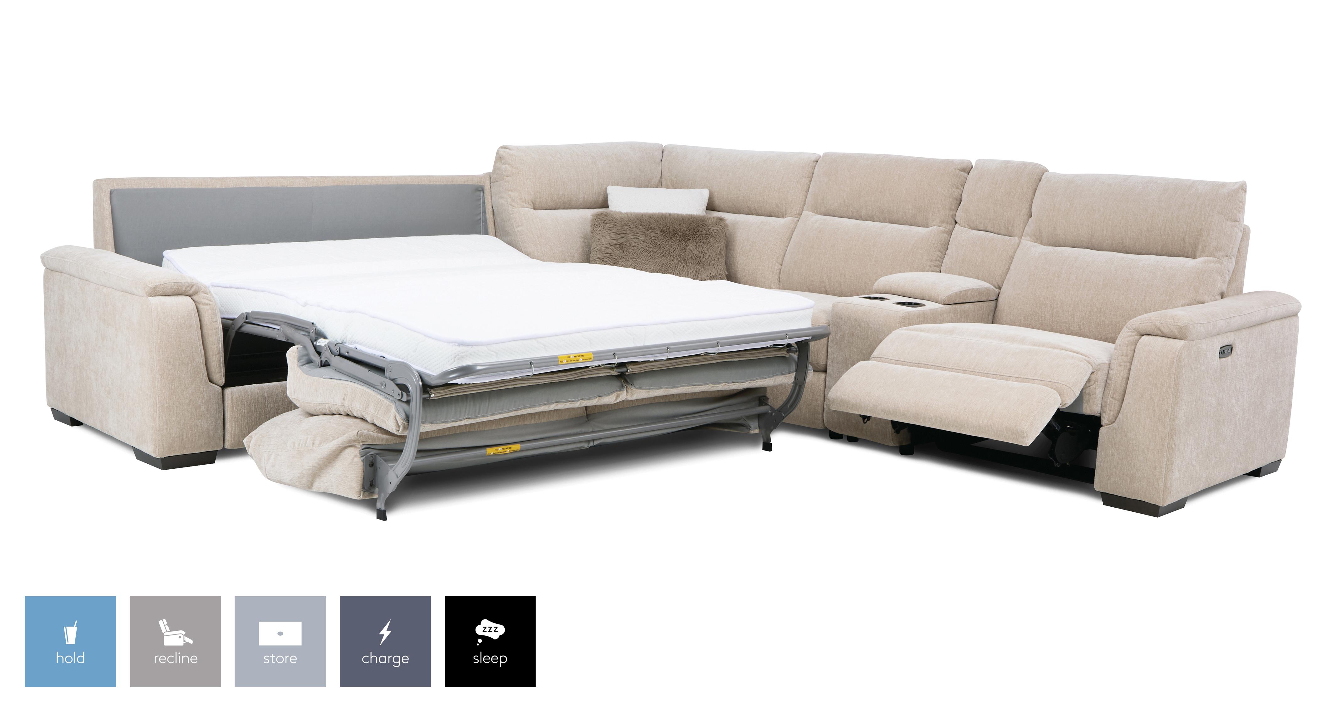 Option A. 2 Corner 2 Left Hand Facing Sofabed, Right Hand Facing Power Recliner and Console