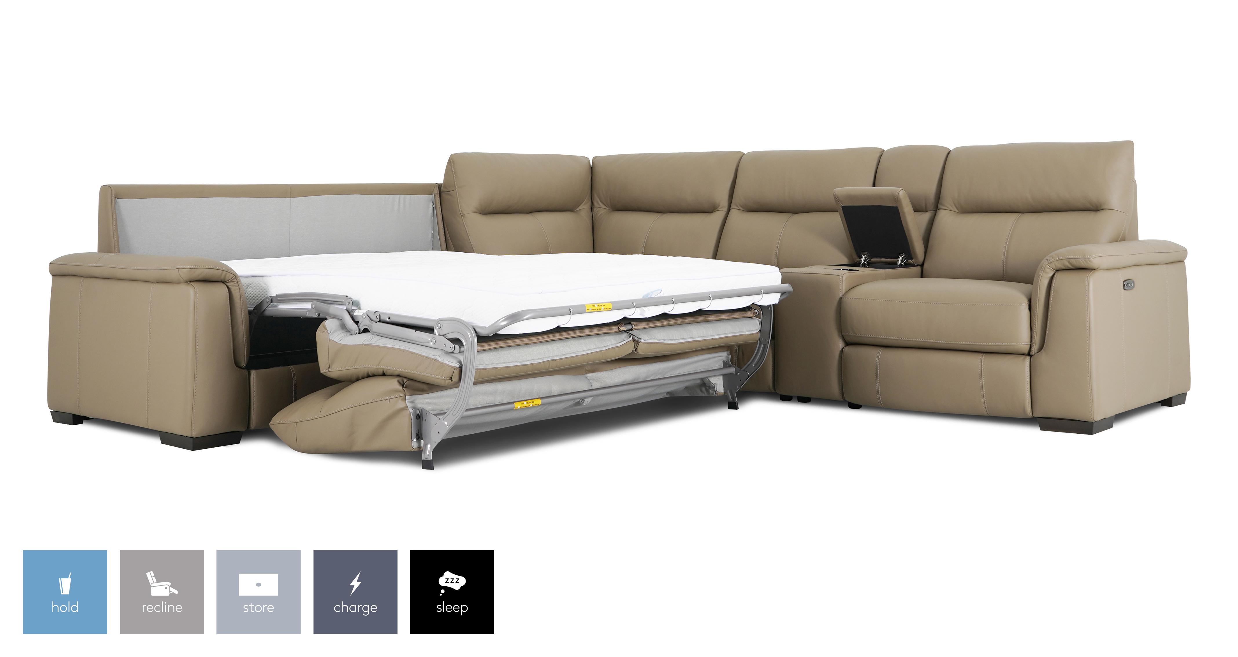 Option A. 2 Corner 2 Left Hand Facing Sofabed, Right Hand Facing Power Recliner and Console