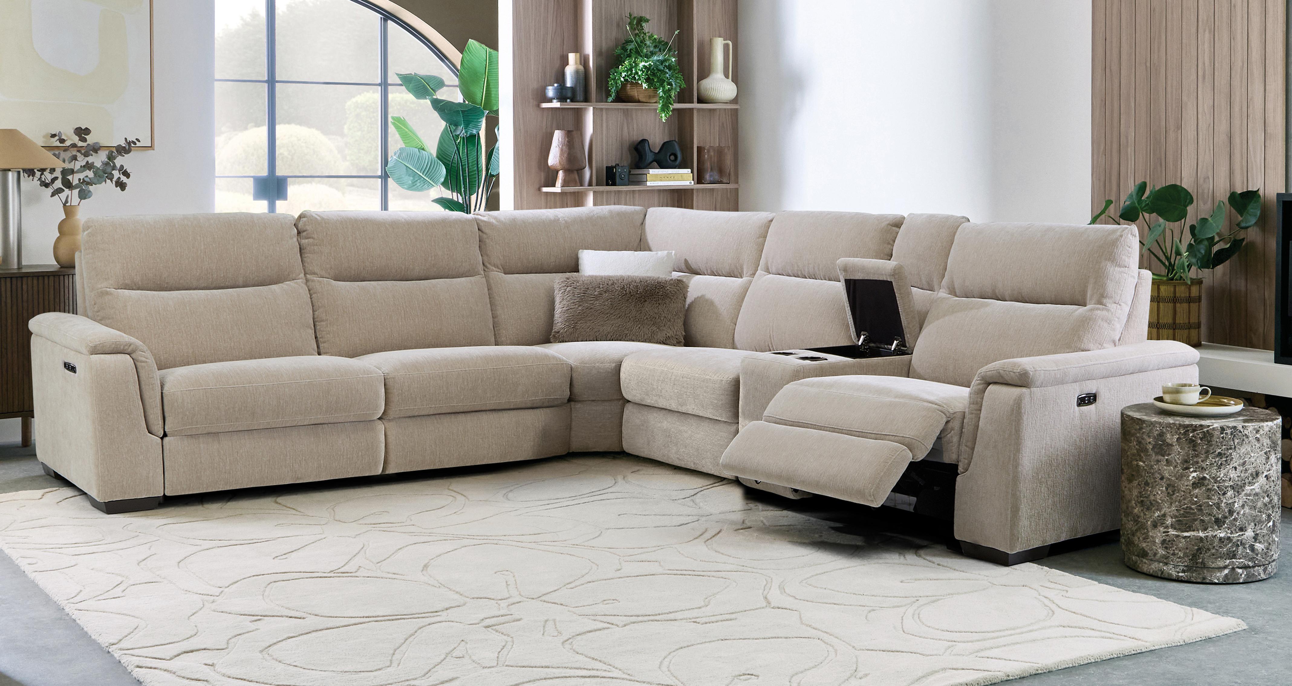 Roseley-express 2 Corner 2 Power Recliner & Power Console Bundle in Bettina Express Sand