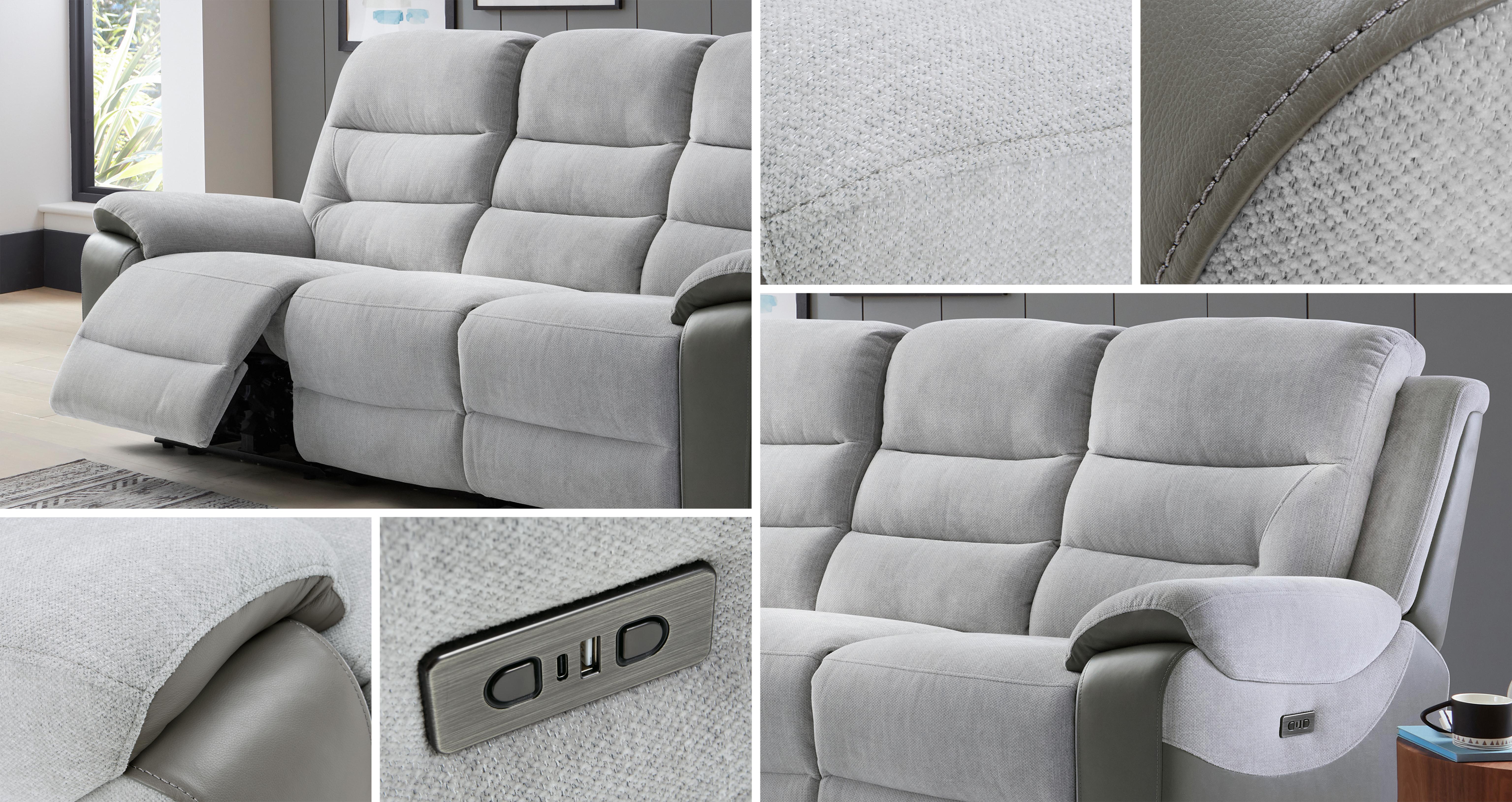 Ruxham-express 3 Seater Power Recliner in Ruxham Express Combination Mist and Silver