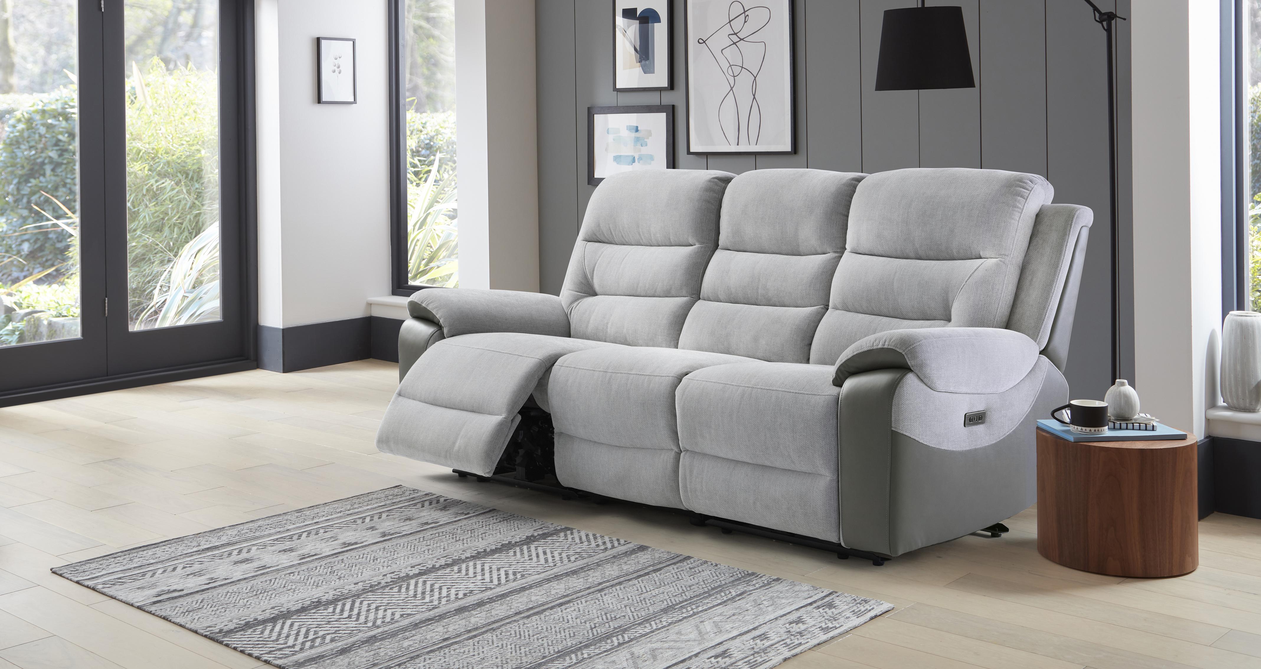 Ruxham-express 3 Seater Power Recliner in Ruxham Express Combination Mist and Silver