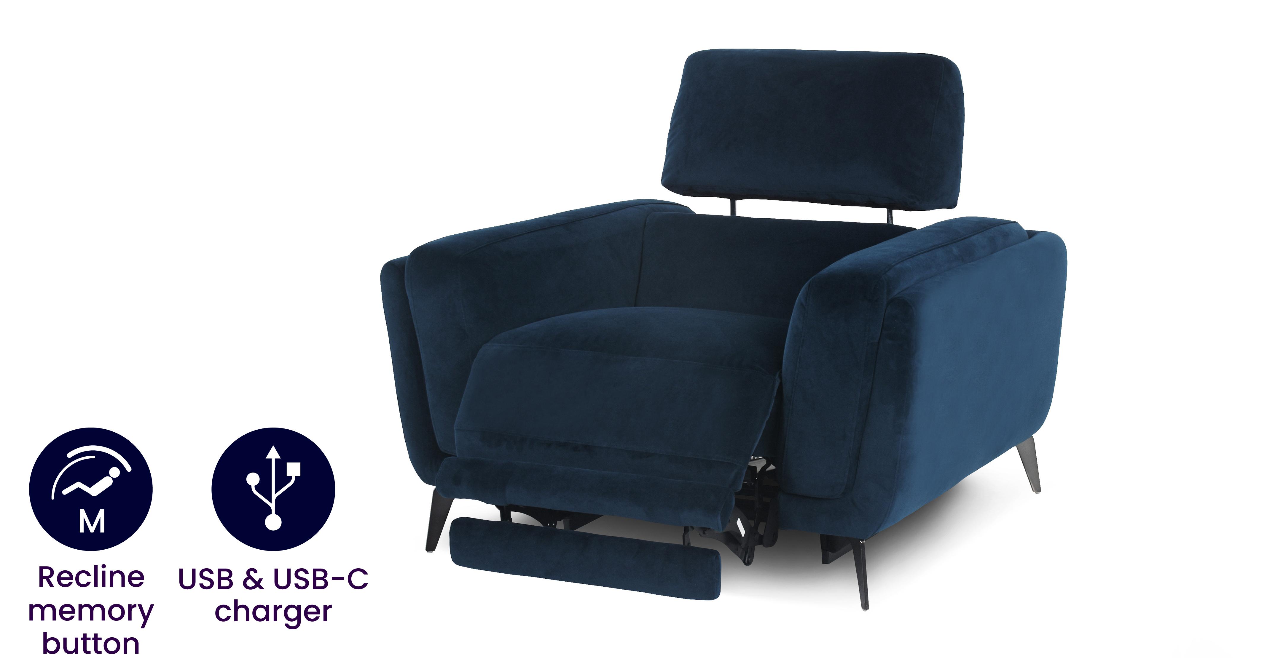 San Antonio Velvet Memory Power Recliner Chair DFS