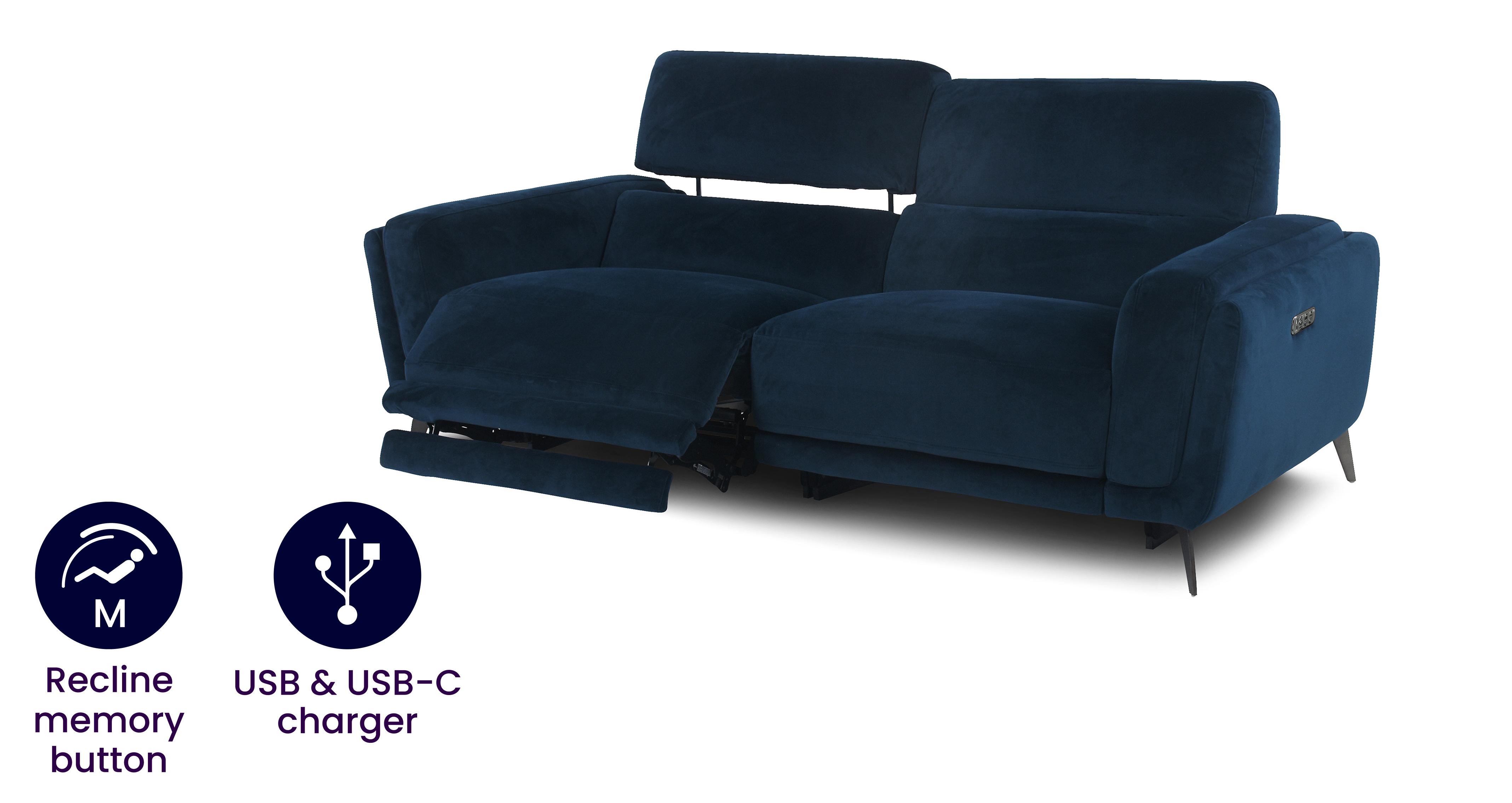 San Antonio Velvet 3 Seat Memory Power Recliner DFS