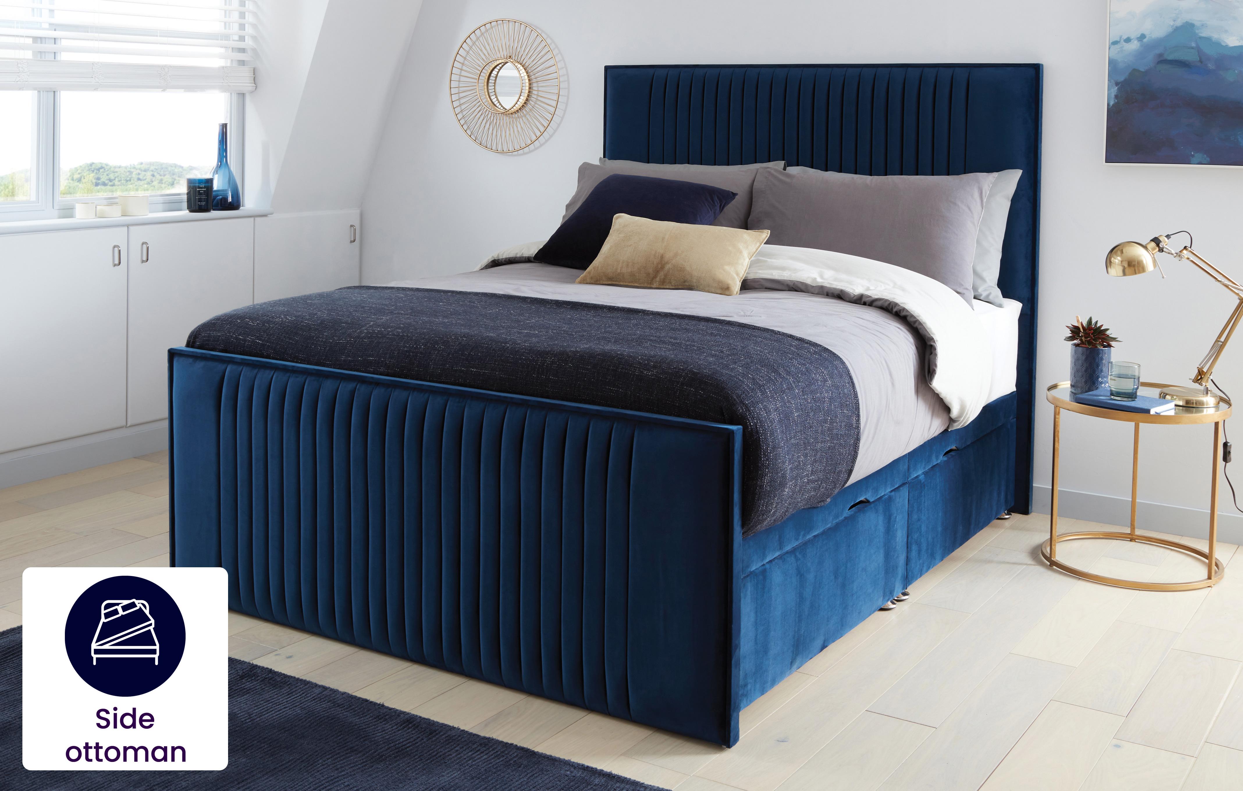Side Opening Navy Blue Velvet Double Ottoman Bed Khloe