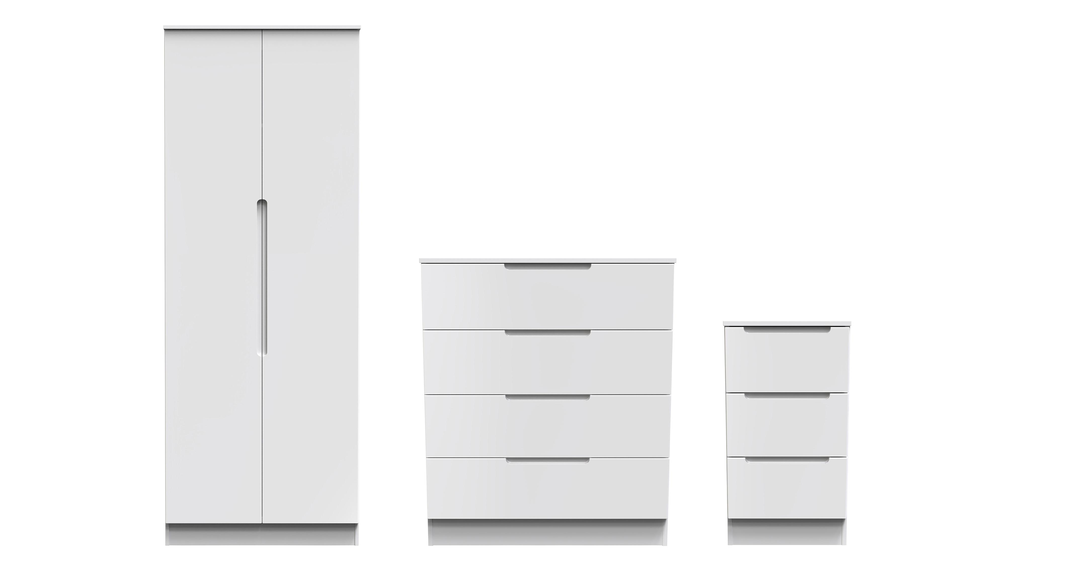 3 Drawer Bedside Table, 4 Drawer Chest & Tall Double Wardrobe Bundle