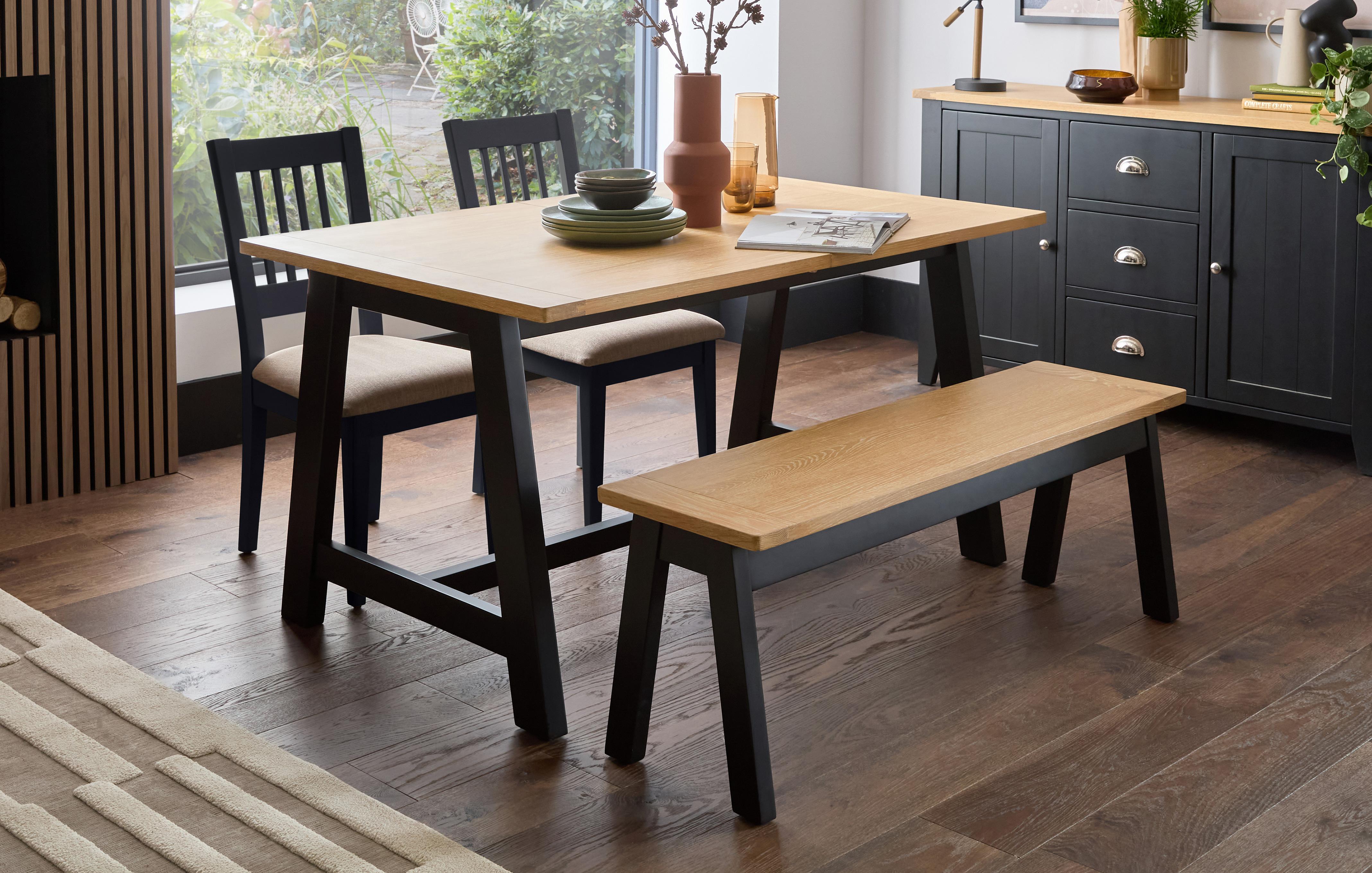 Extending Dining Table & 2 Chairs & 1 Bench