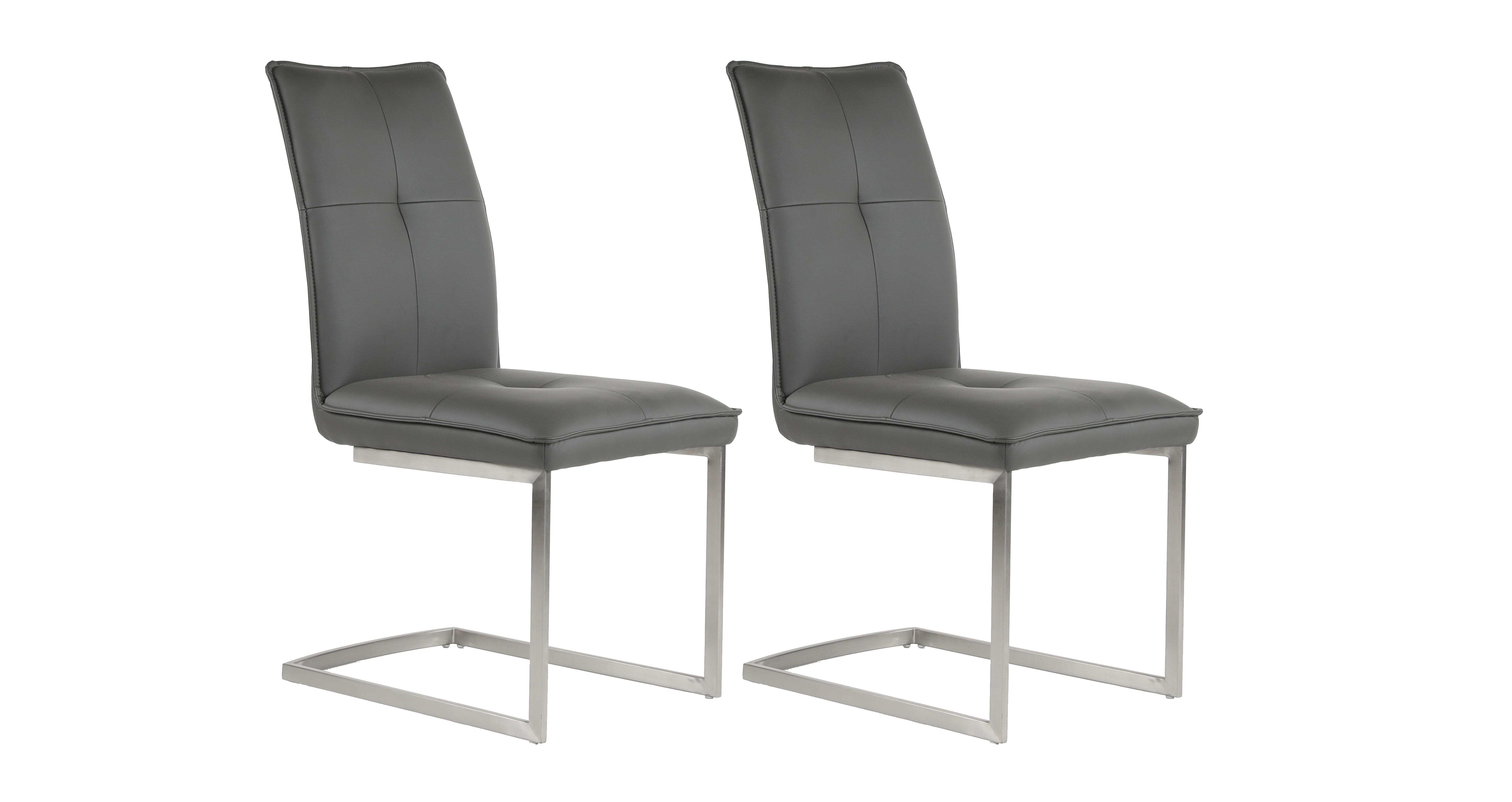 Cantilever Faux Leather Dining Chair Grey SS Legs Set of 2