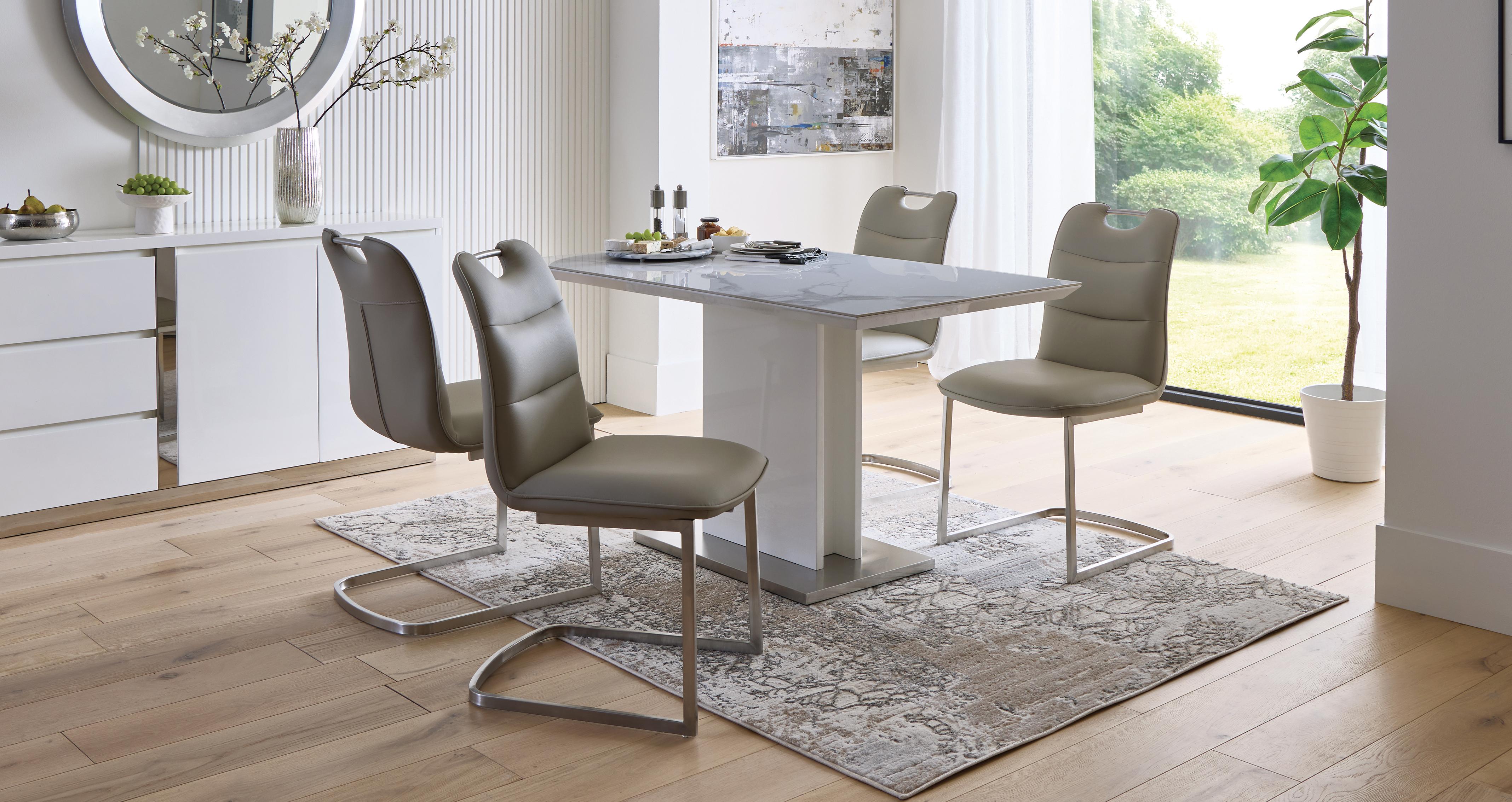 Soria Dining Table & 4 Dining Chairs in Soria White