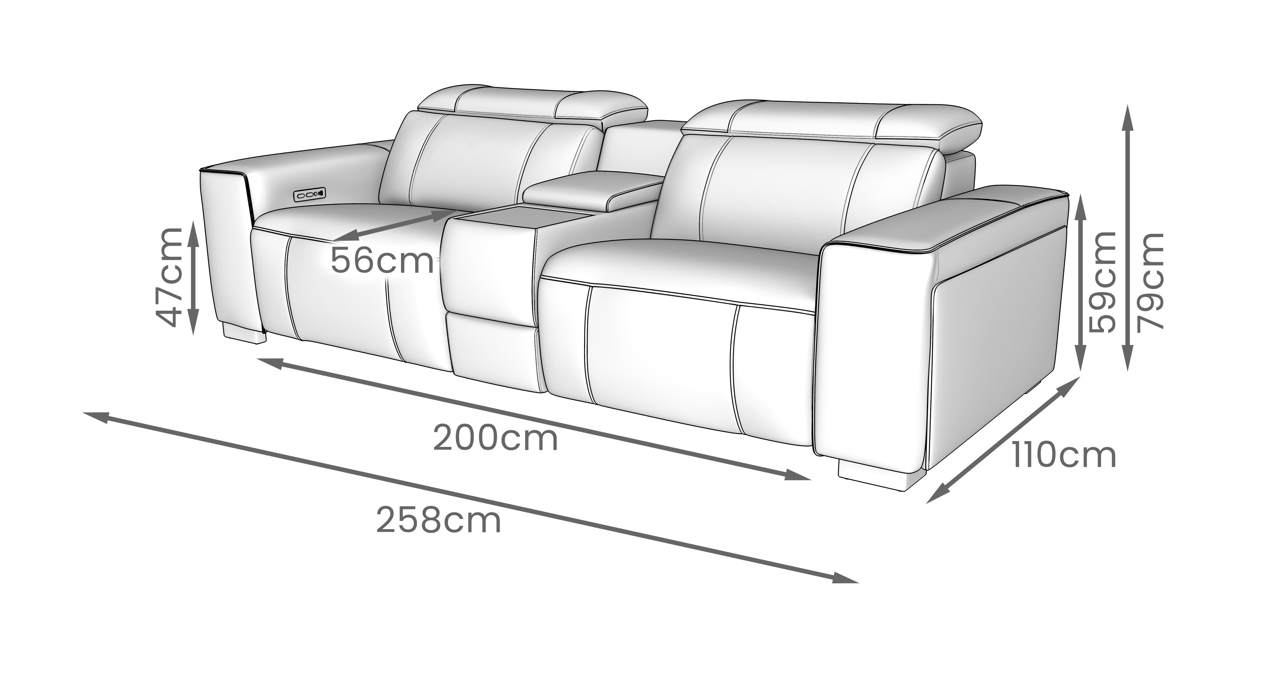 Soundwave Large 2 Seat Power Recliner With Smart Console 2 Speaker Seats in Cavalier Leather White