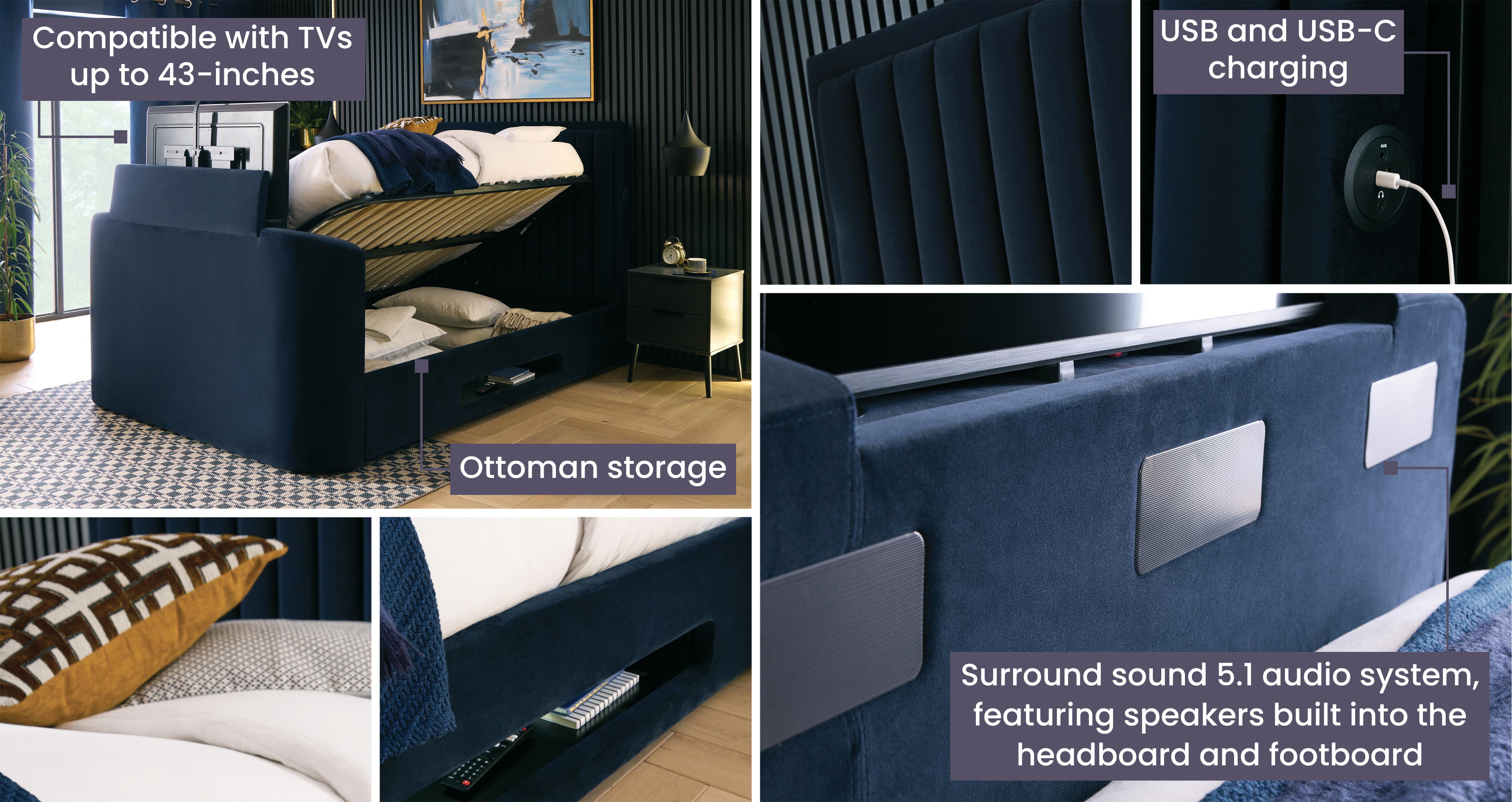 Spectre TV Ottoman Super King Bedframe in Spectre Navy Navy