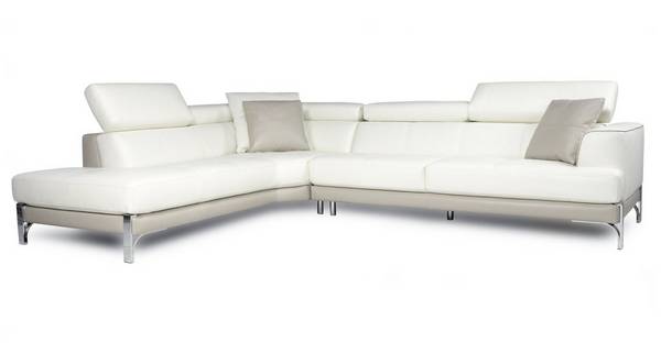 Stage Right Arm Facing Large Corner, White And Grey Leather Corner Sofa