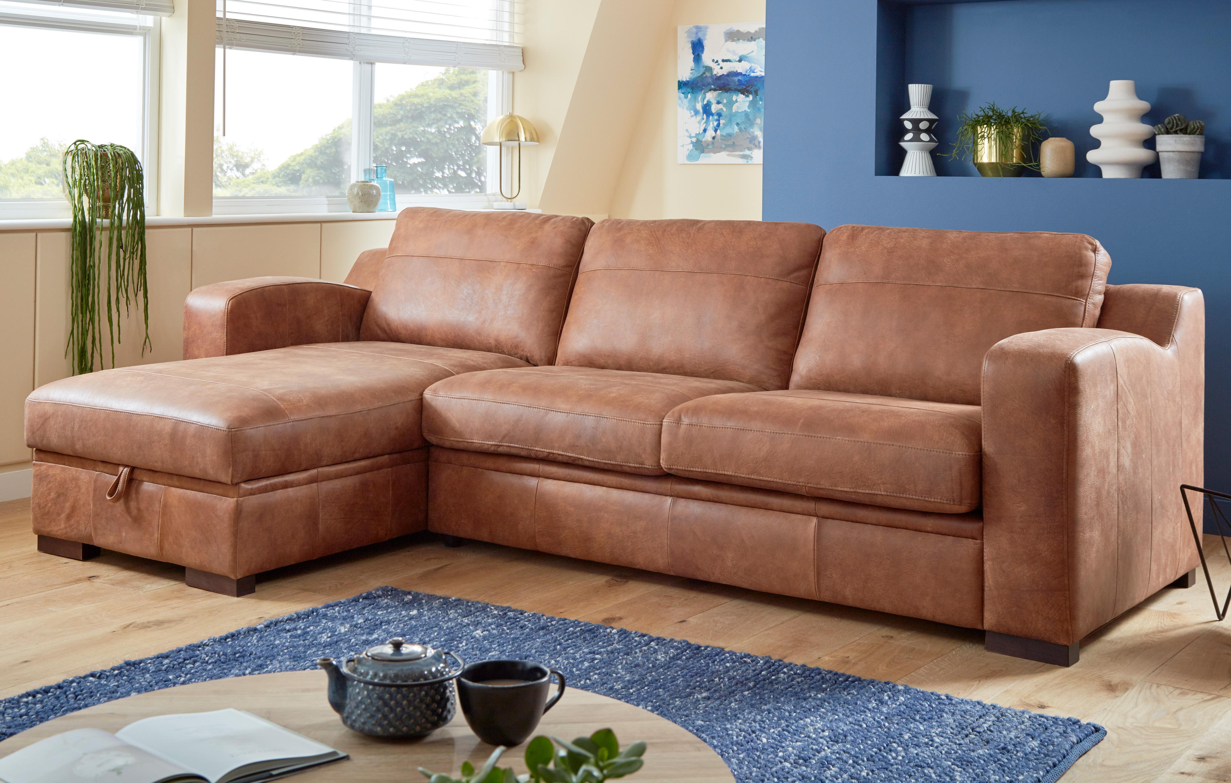 Brown leather 2 store seater sofa bed