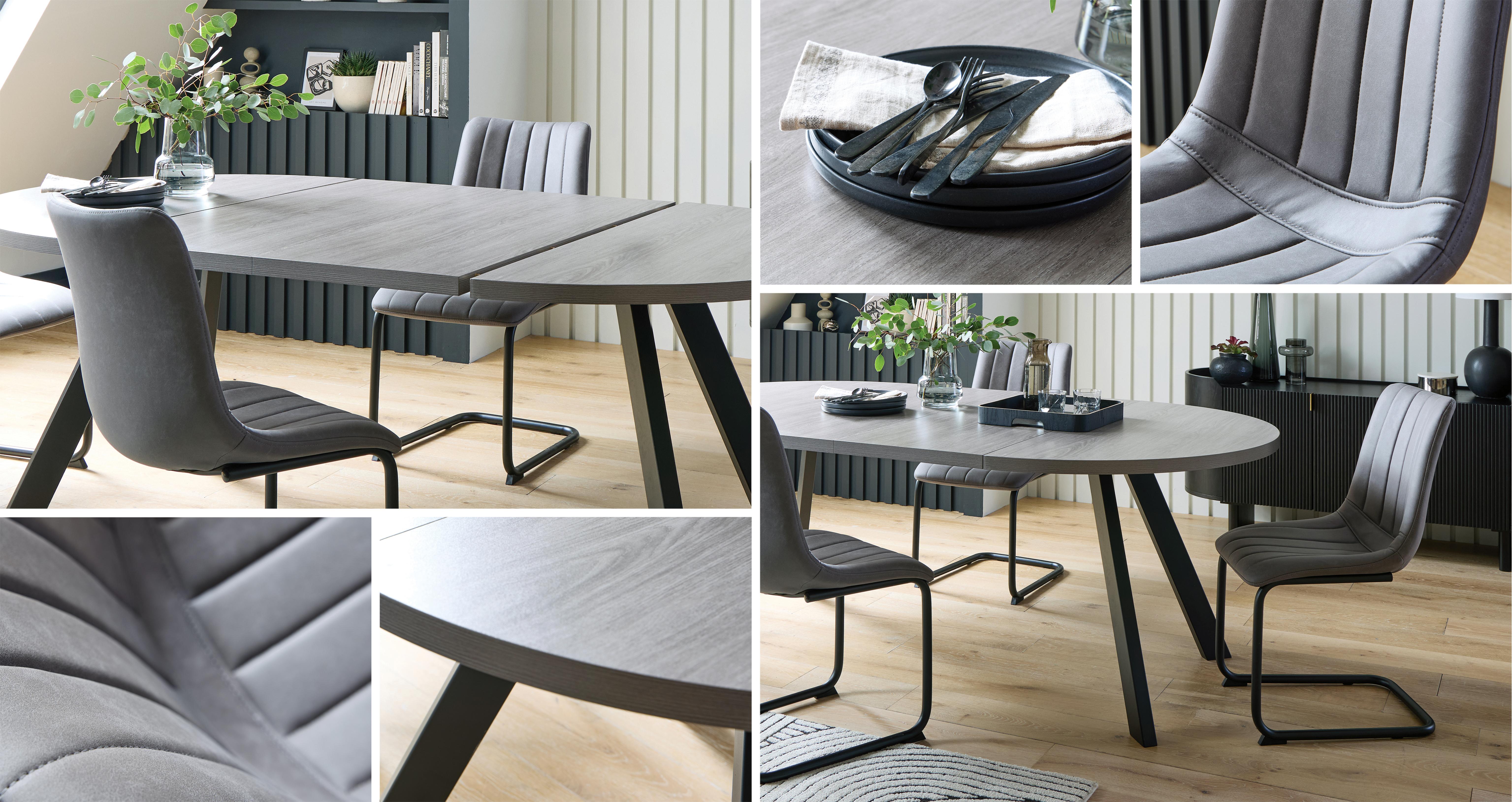 Trae Extending Dining Table & 4 Chairs in Trae Grey Grey