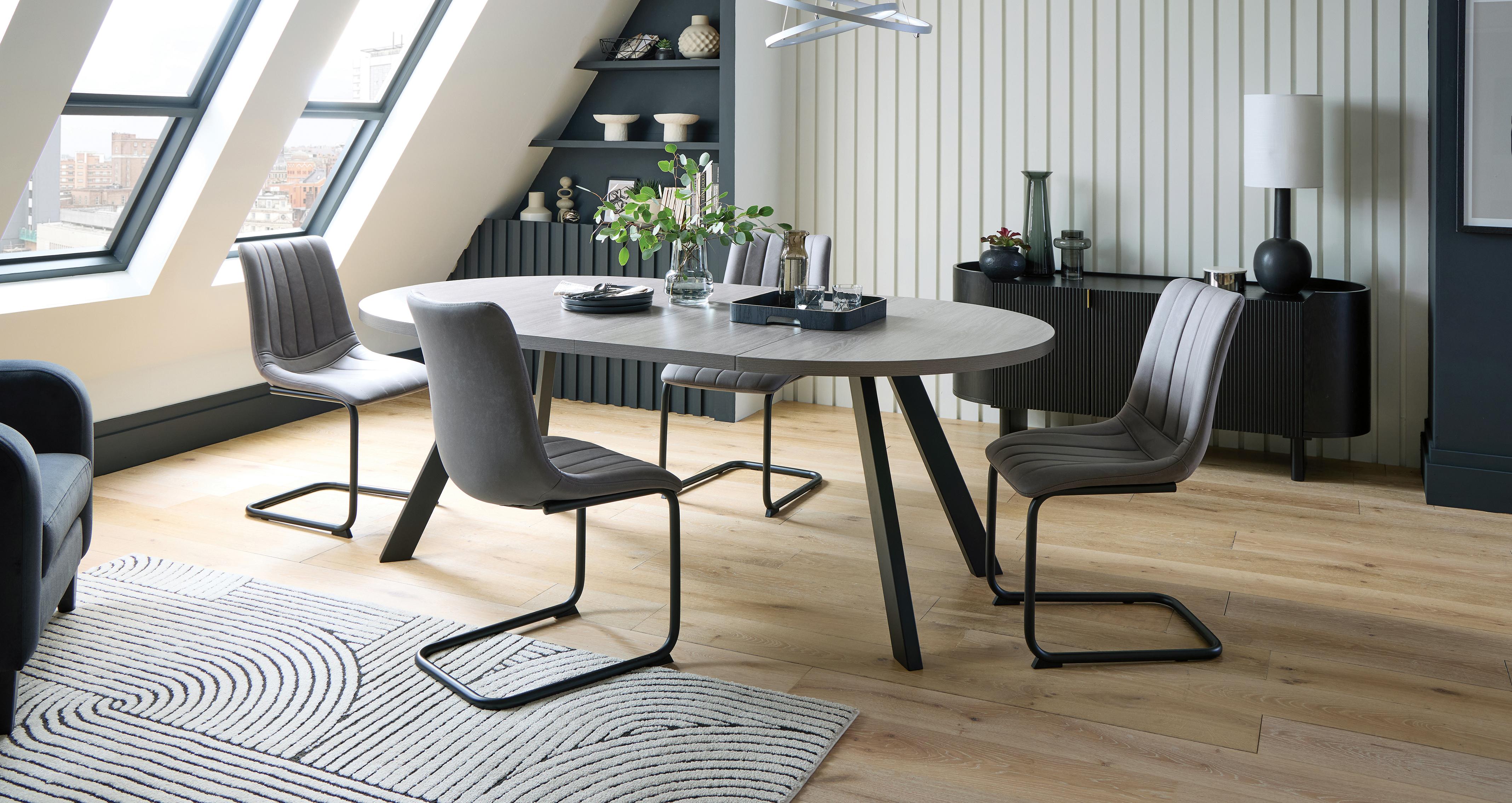 Trae Extending Dining Table & 4 Chairs in Trae Grey Grey