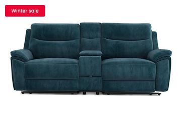 Velvet 2 Seater Power Recliner and Console
