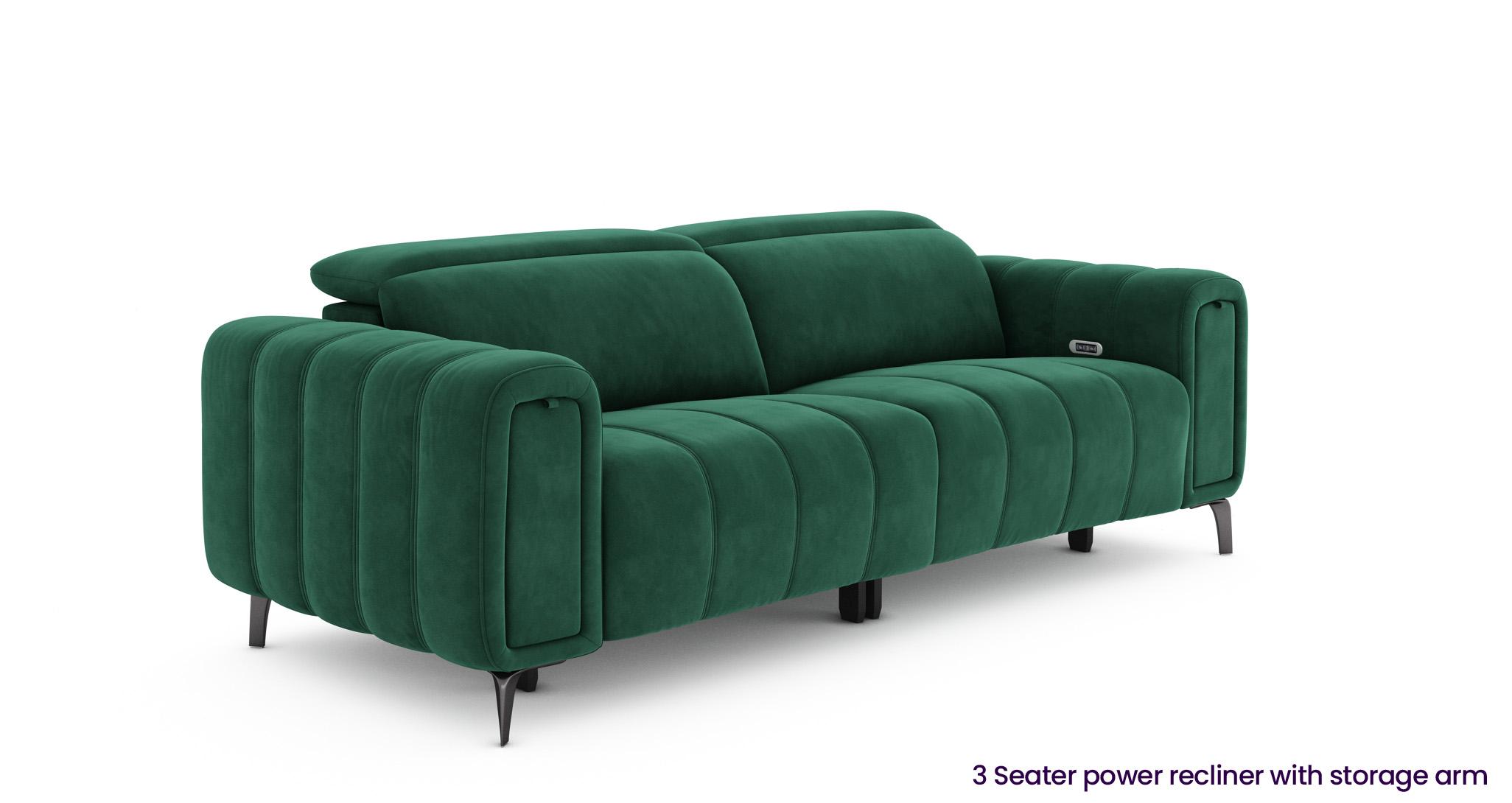trip velvet 3 Seater Power Recliner with Storage Arm