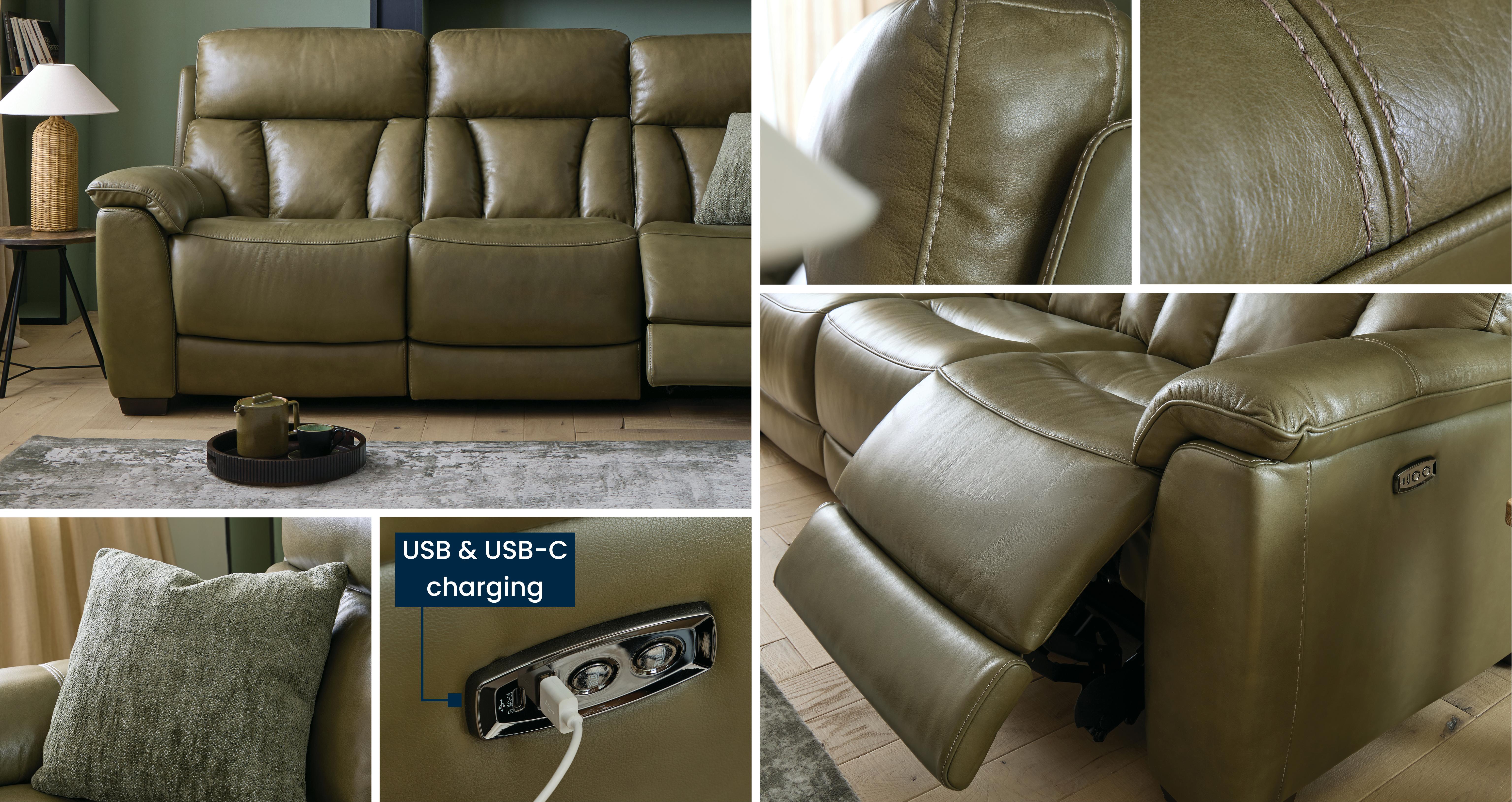 Valen 3 Seat Power Recliner in Fulton Leather Olive