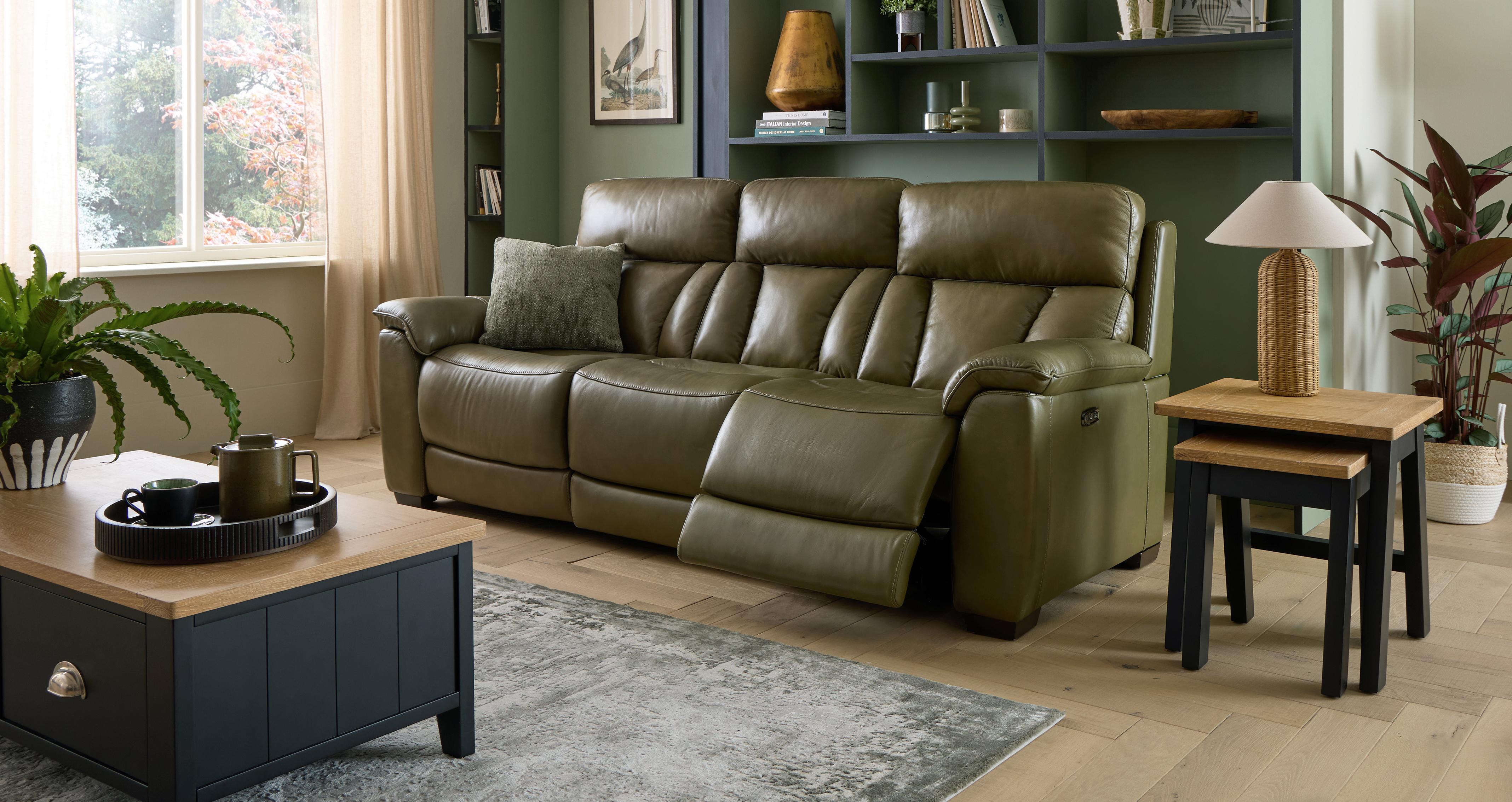 Valen 3 Seat Power Recliner in Fulton Leather Olive
