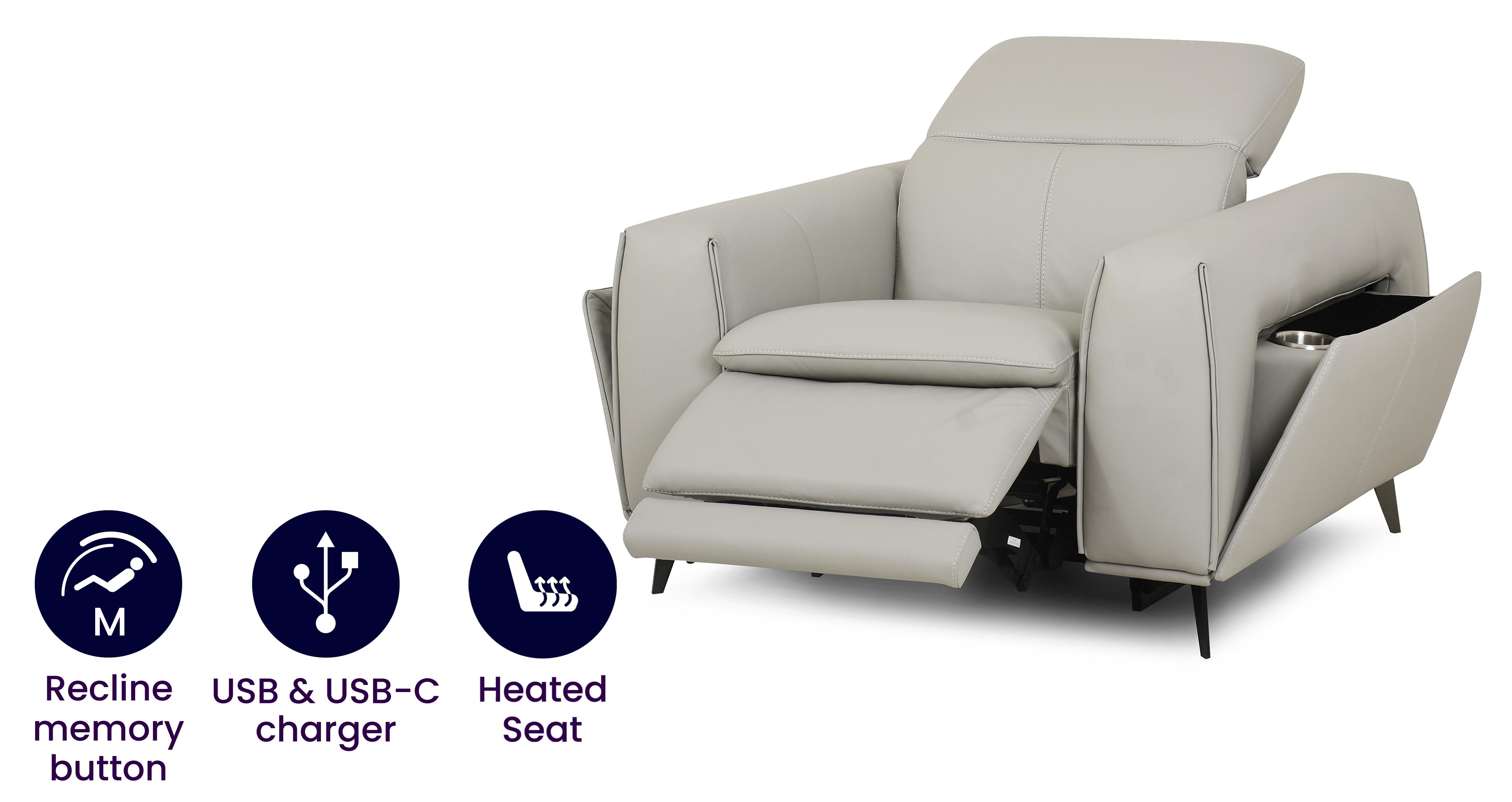 Leather Power Storage, Heated & Memory Recliner Chair