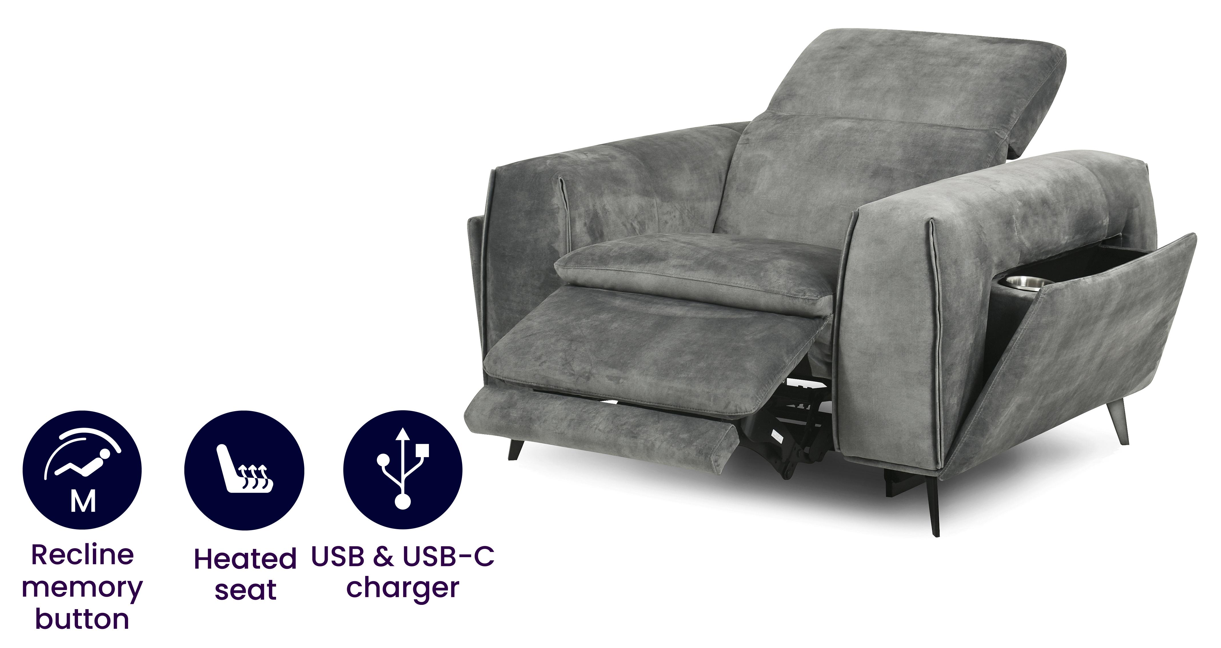 Fabric Power Storage, Heated & Memory Recliner Chair
